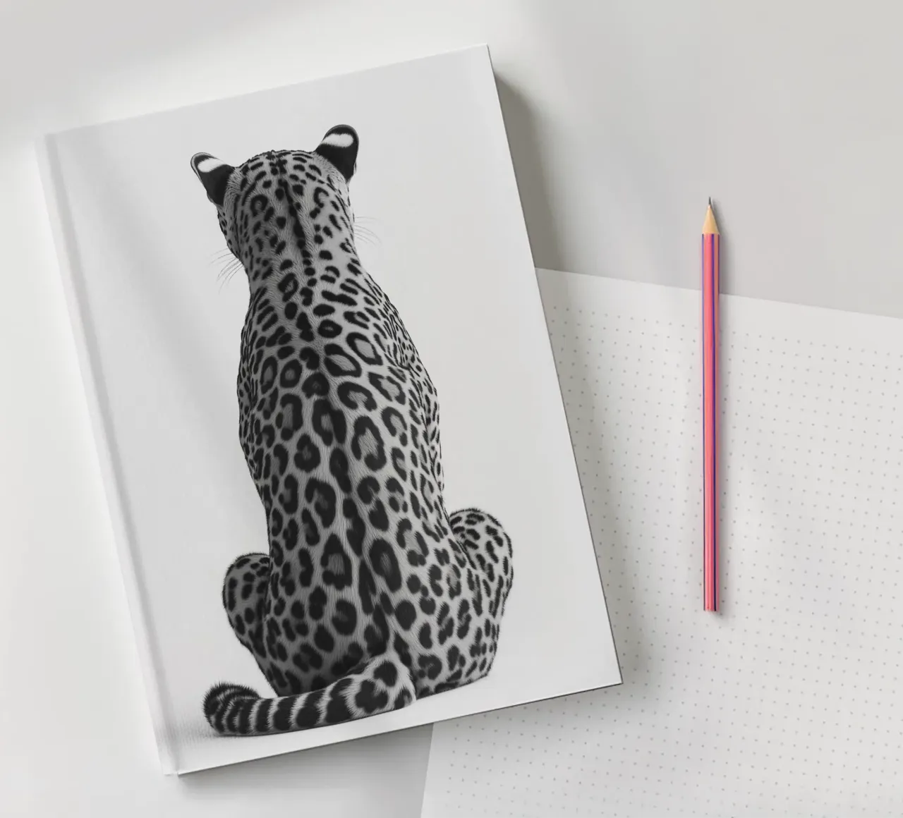 B&W Resting leopard notebook by Carinaprint