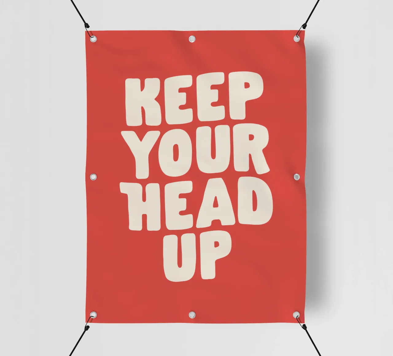 Design tipografico ottimistico "Keep Your Head Up" (Tieni la testa alta) telo in pvc da THE MOTIVATED TYPE