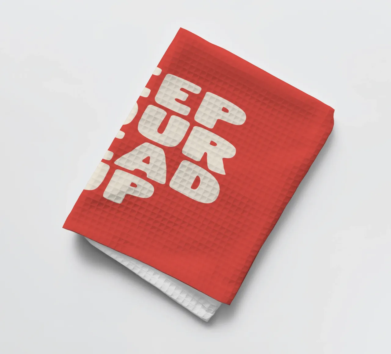 Design tipografico ottimistico "Keep Your Head Up" (Tieni la testa alta) canovaccio da cucina da THE MOTIVATED TYPE