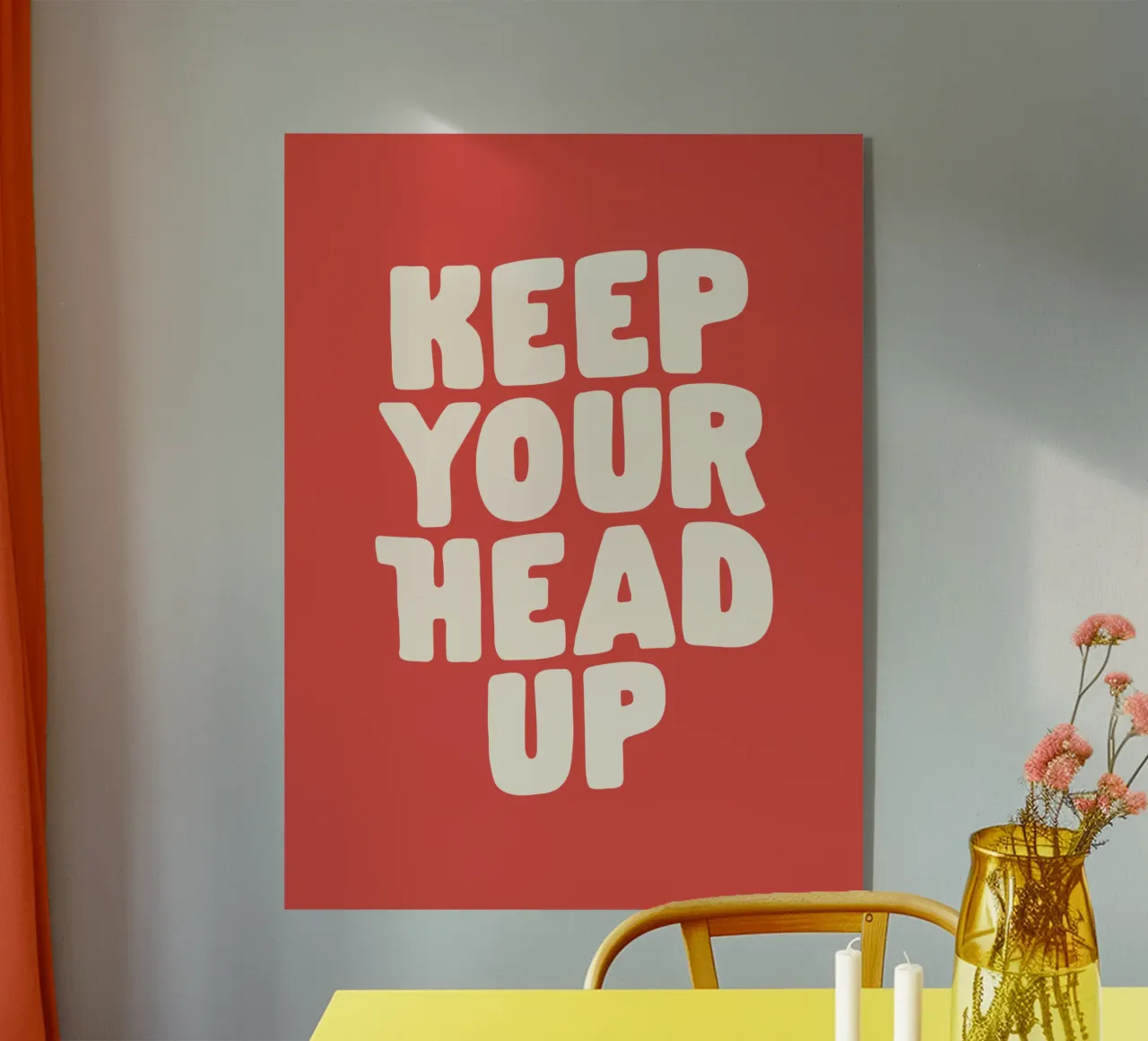 Design tipografico ottimistico "Keep Your Head Up" (Tieni la testa alta) plexiglass da THE MOTIVATED TYPE