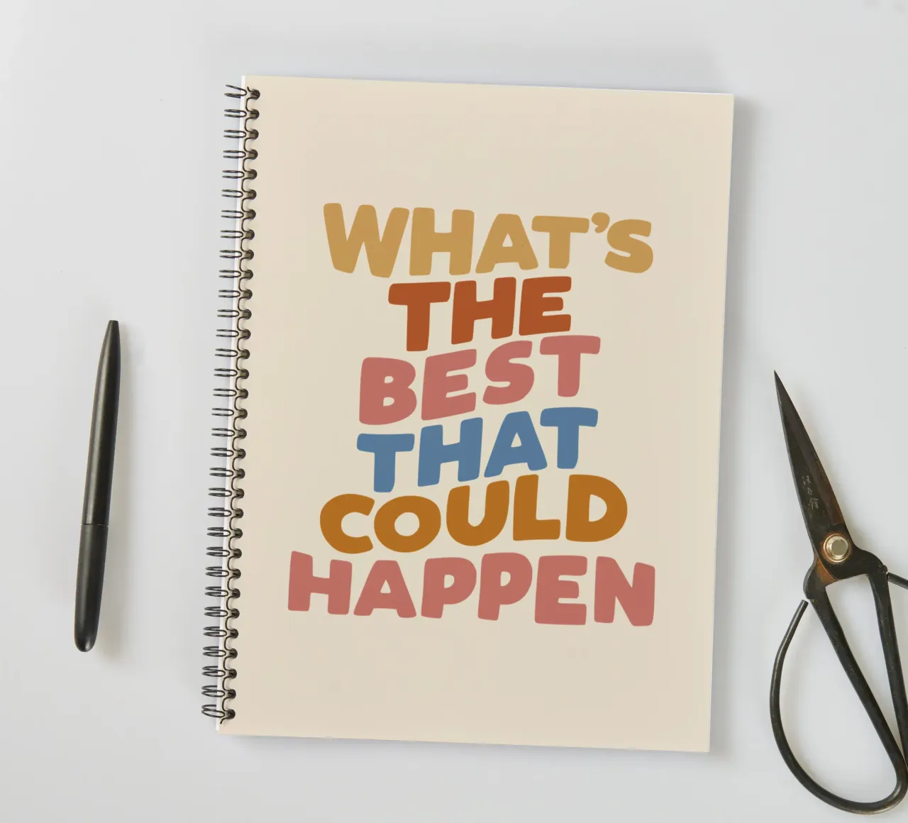 Whats The Best That Could Happen Typography Print spiral notebook by THE MOTIVATED TYPE