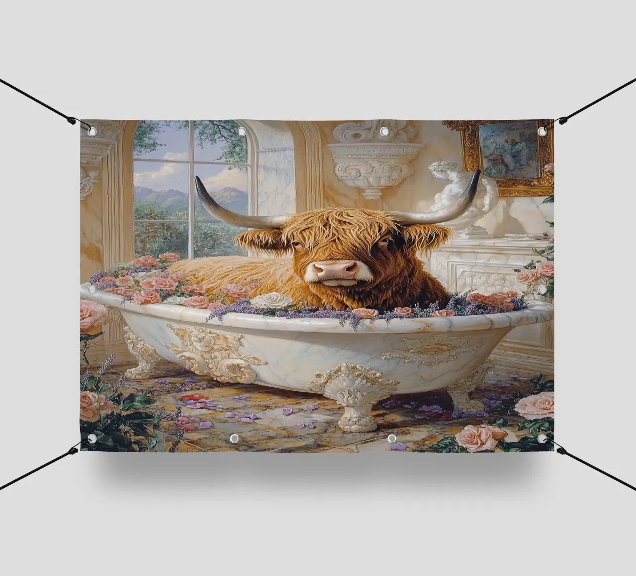 Mucca Highland nella vasca da bagno telo in pvc da Nikis Art Studio