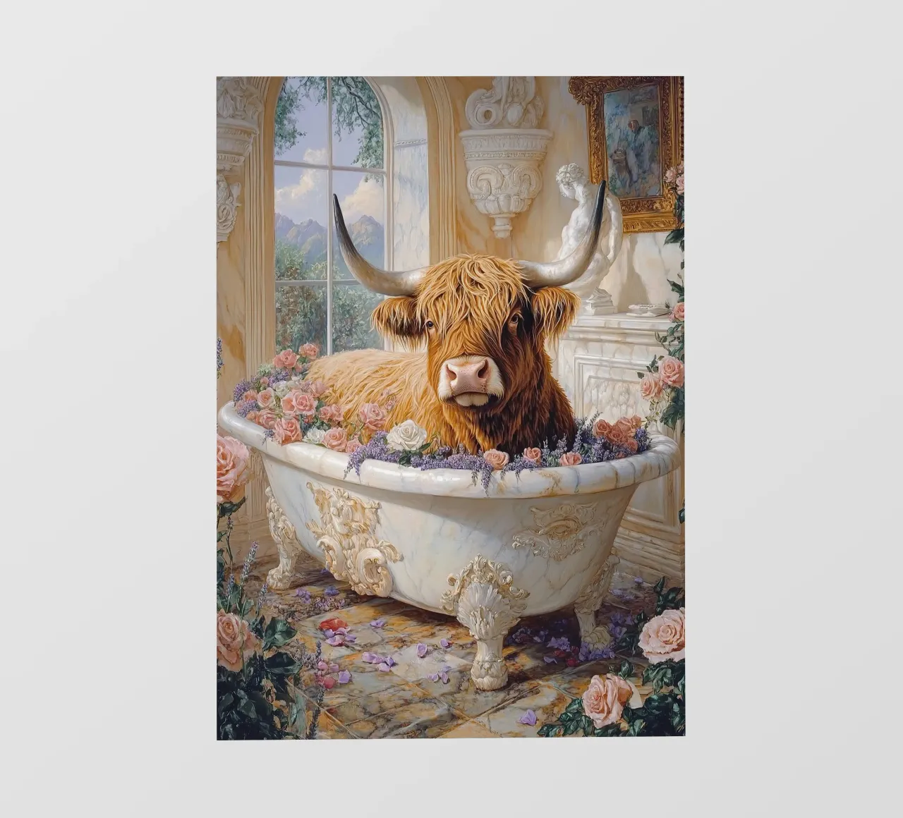 Mucca Highland nella vasca da bagno telo in pvc da Nikis Art Studio