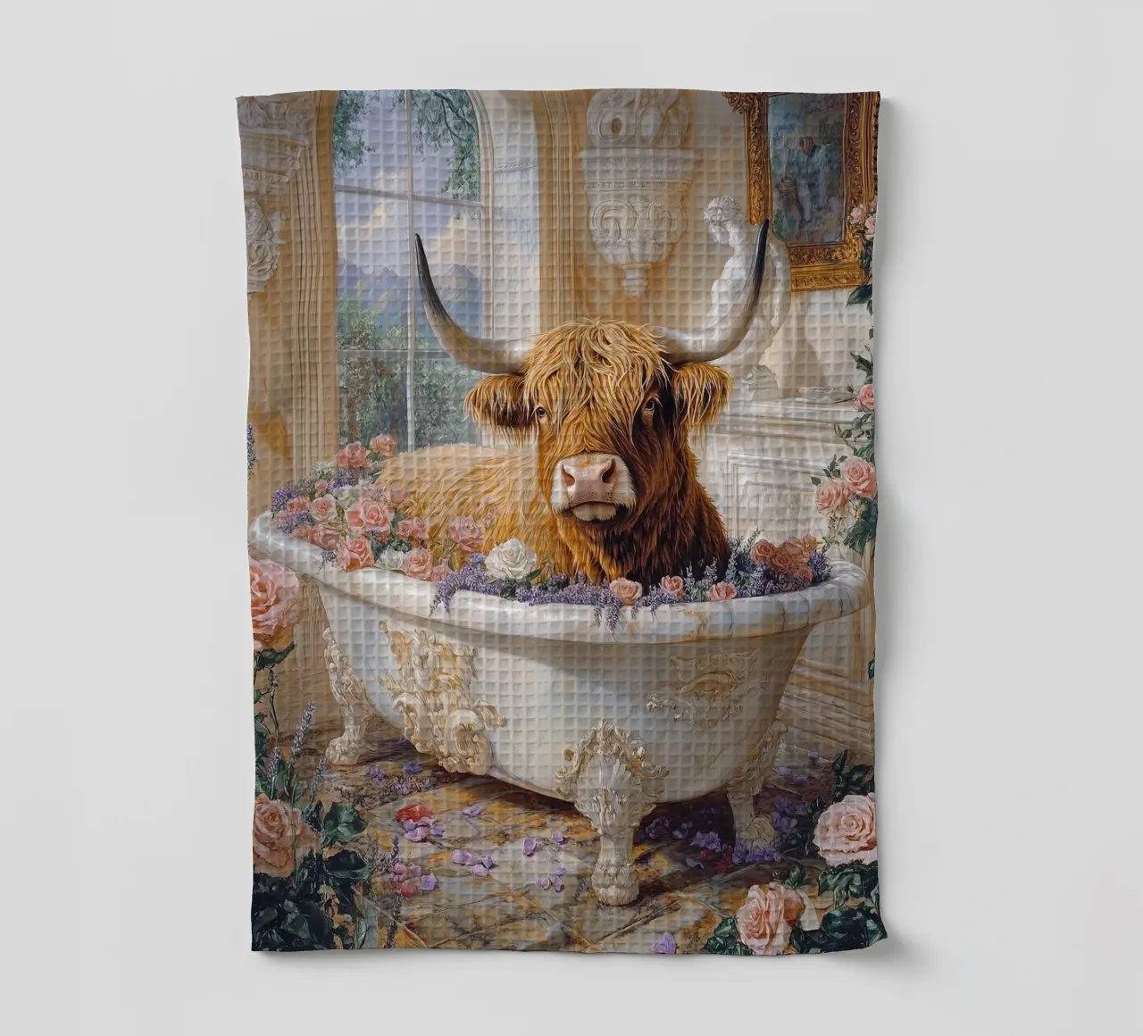 Mucca Highland nella vasca da bagno canovaccio da cucina da Nikis Art Studio