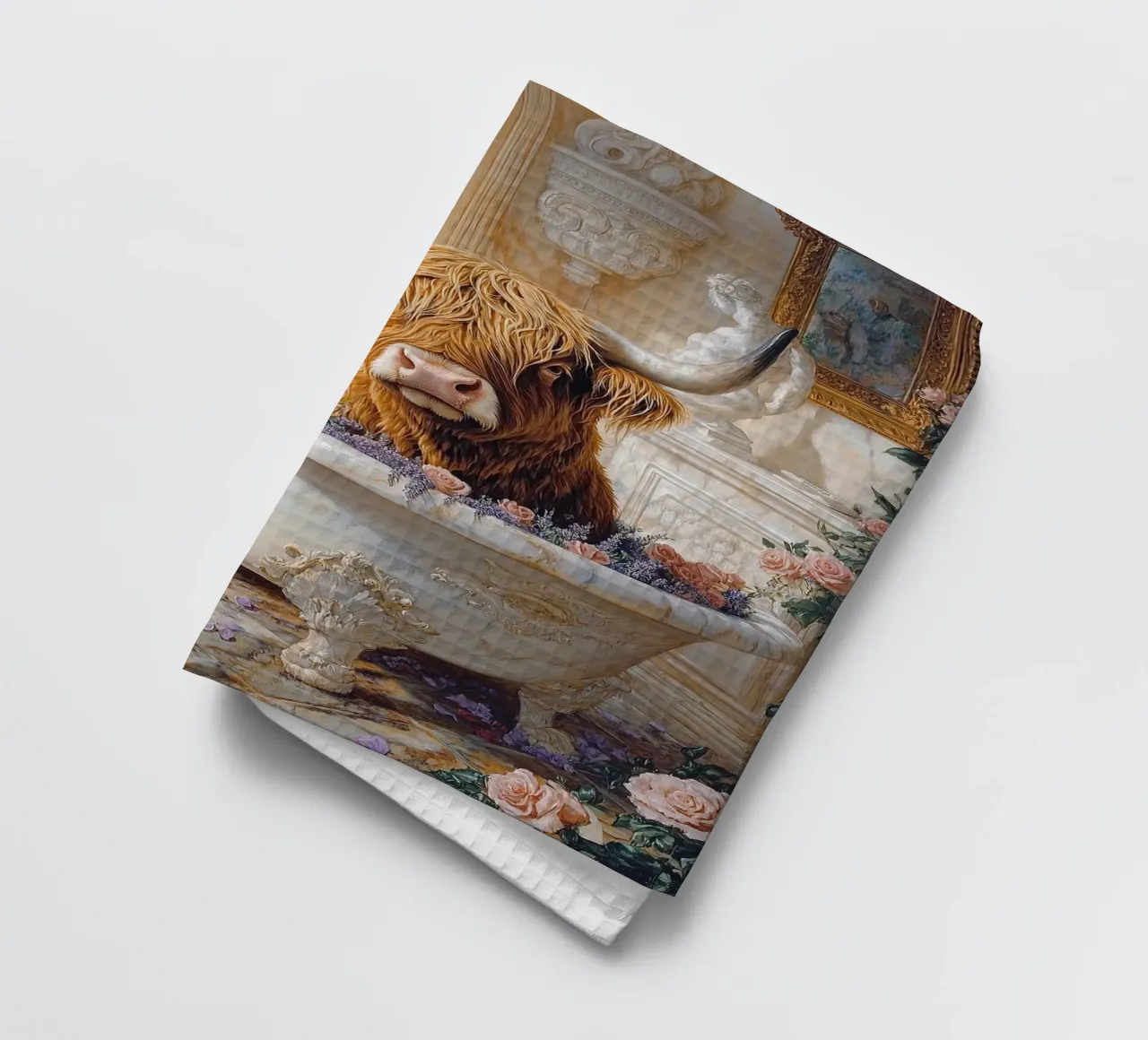 Mucca Highland nella vasca da bagno canovaccio da cucina da Nikis Art Studio