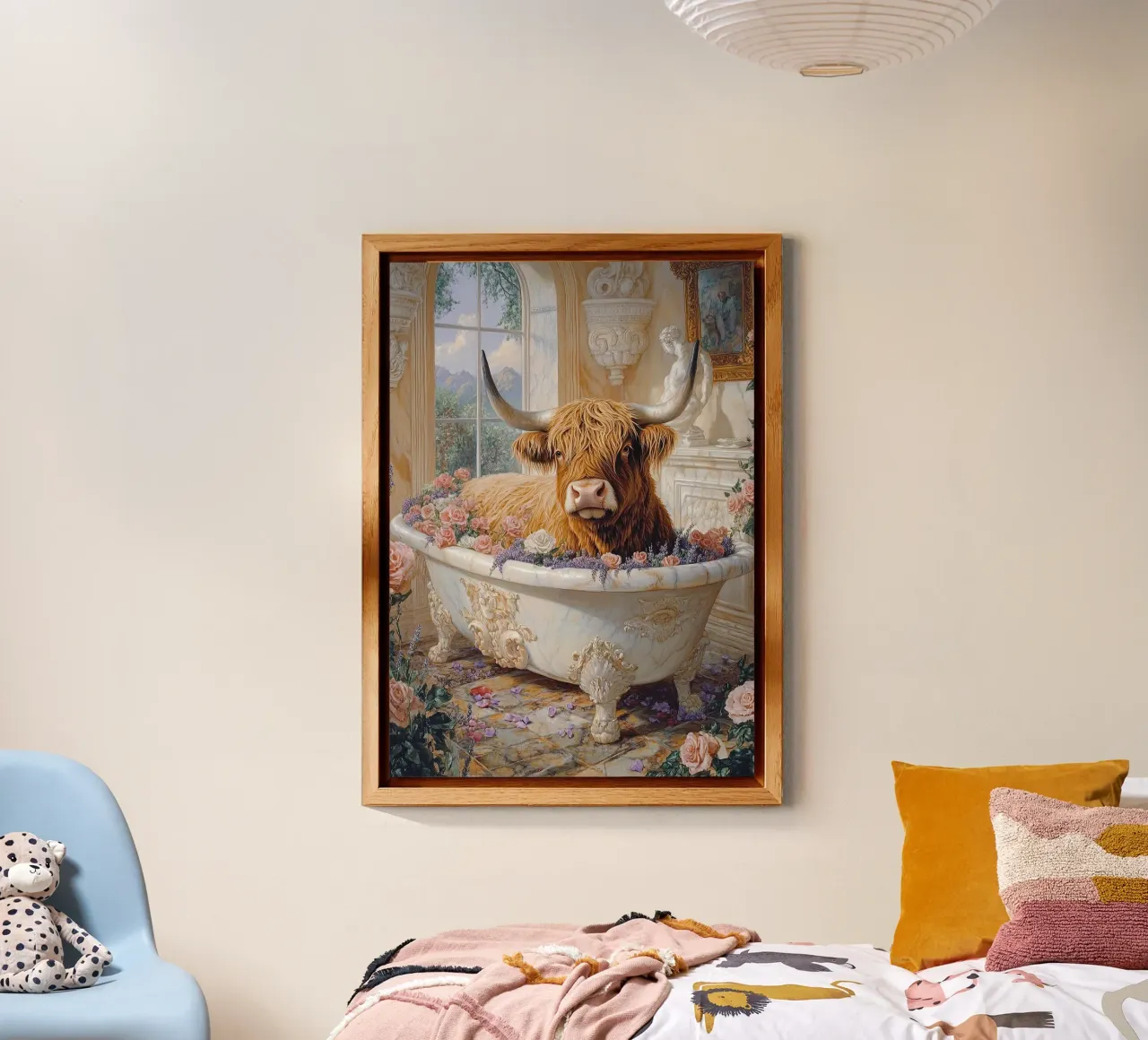 Mucca Highland nella vasca da bagno alluminio dibond da Nikis Art Studio
