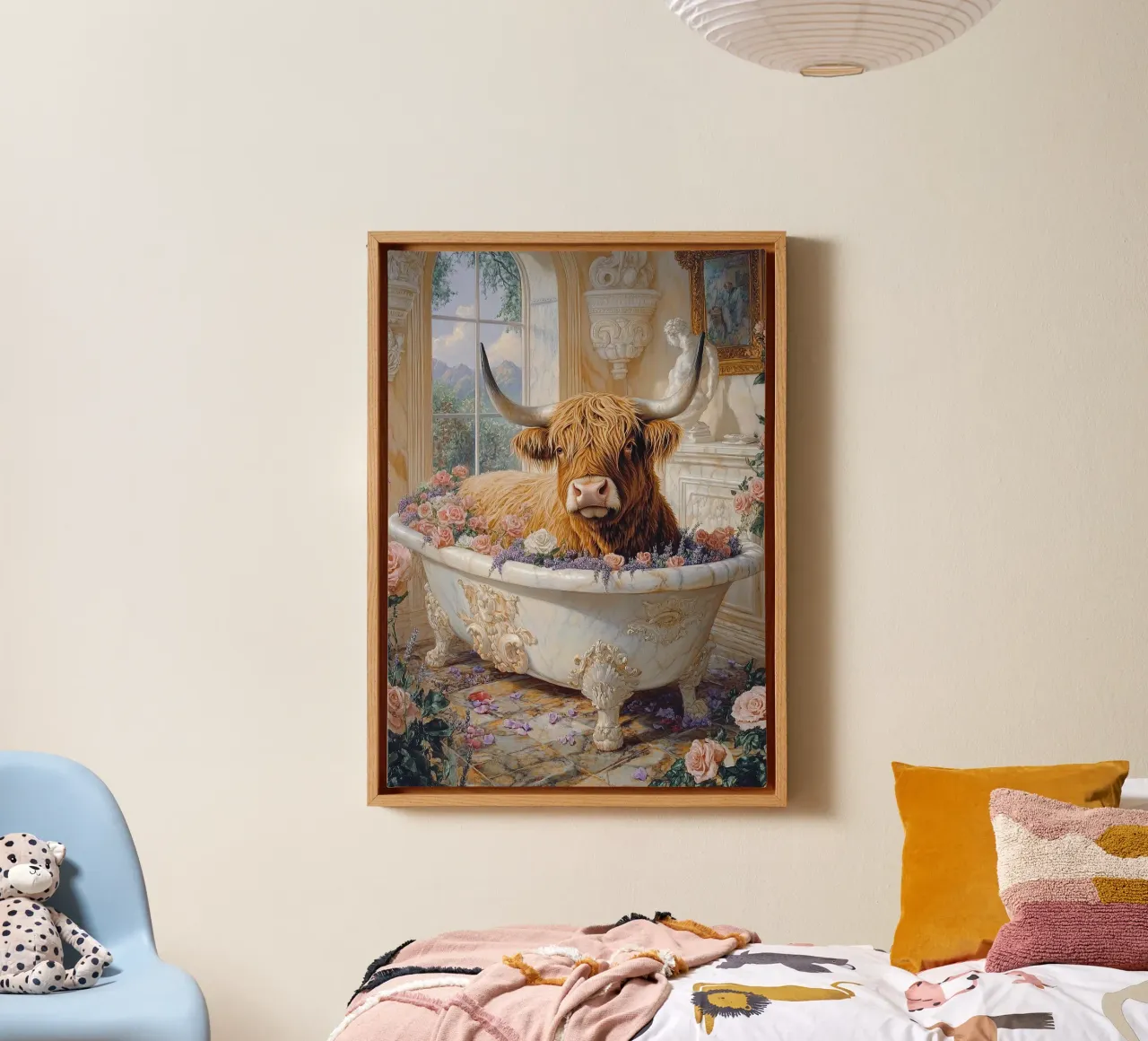 Hooglandse koe in bad canvas met Baklijst van Nikis Art Studio