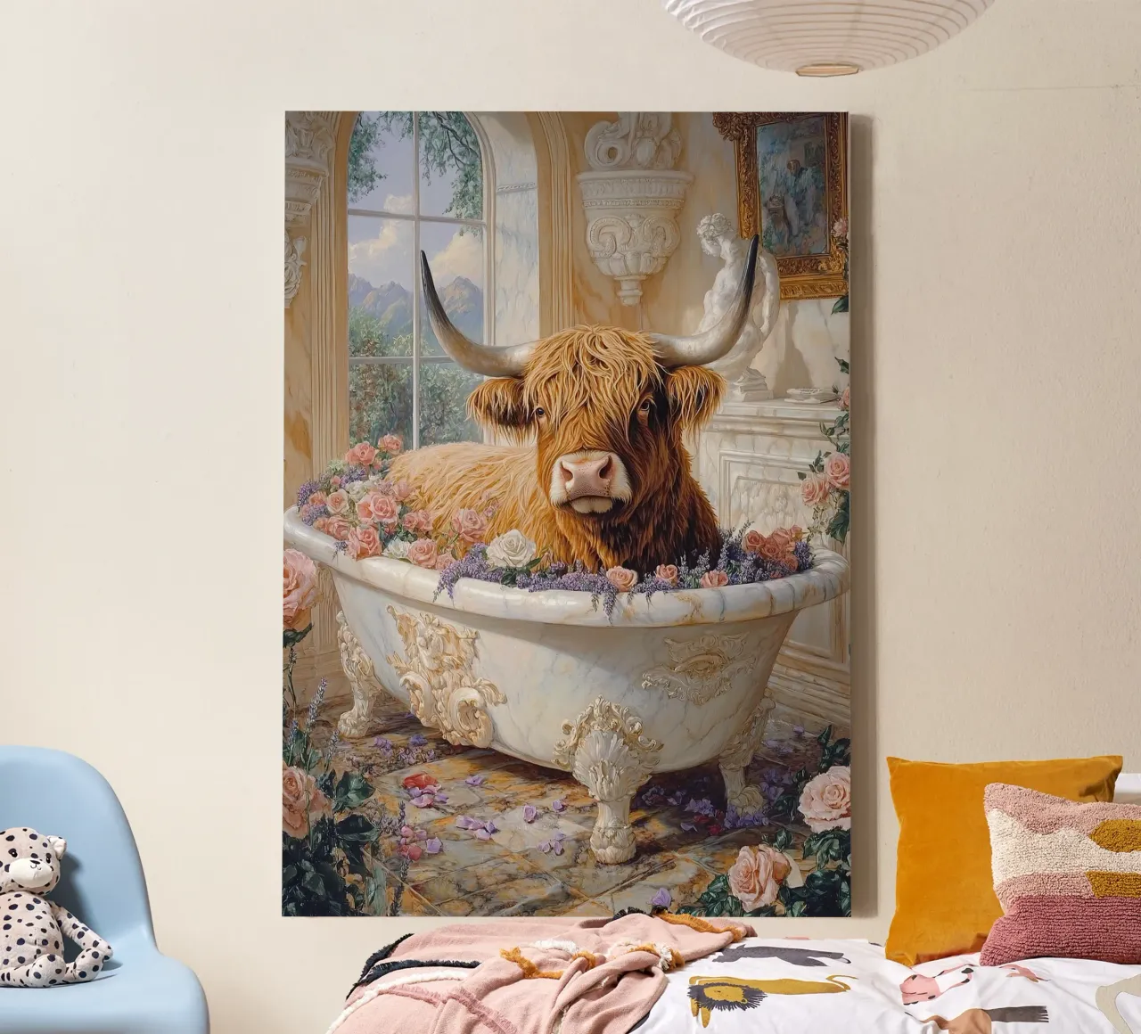 Hooglandse koe in bad canvas met Baklijst van Nikis Art Studio