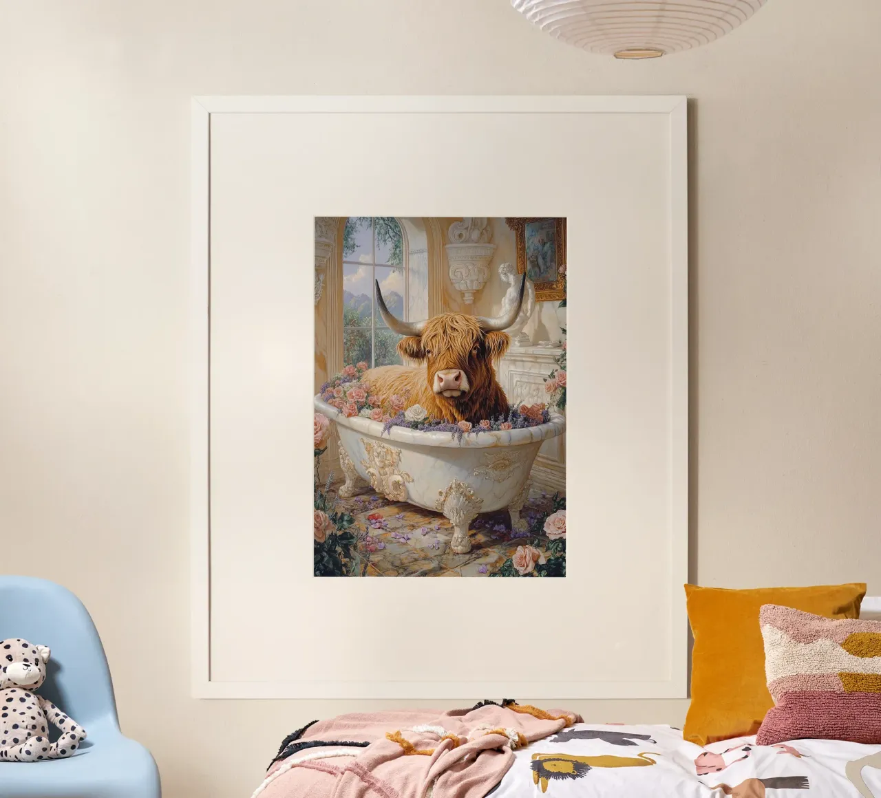 Mucca Highland nella vasca da bagno poster da Nikis Art Studio