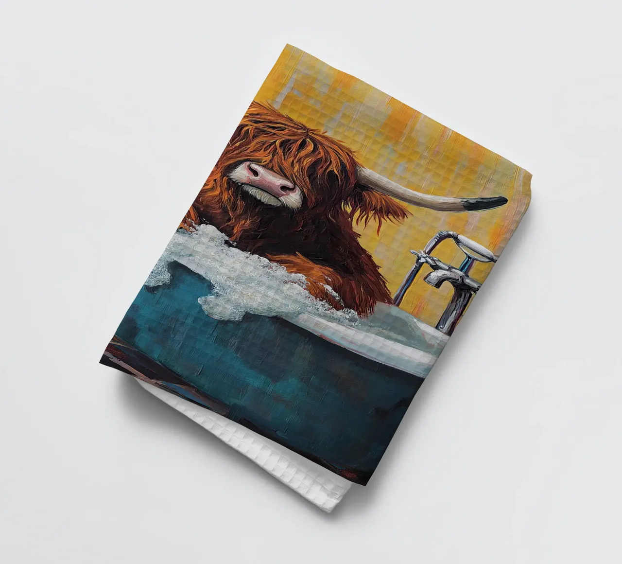 Mucca Highland nella vasca da bagno canovaccio da cucina da Nikis Art Studio