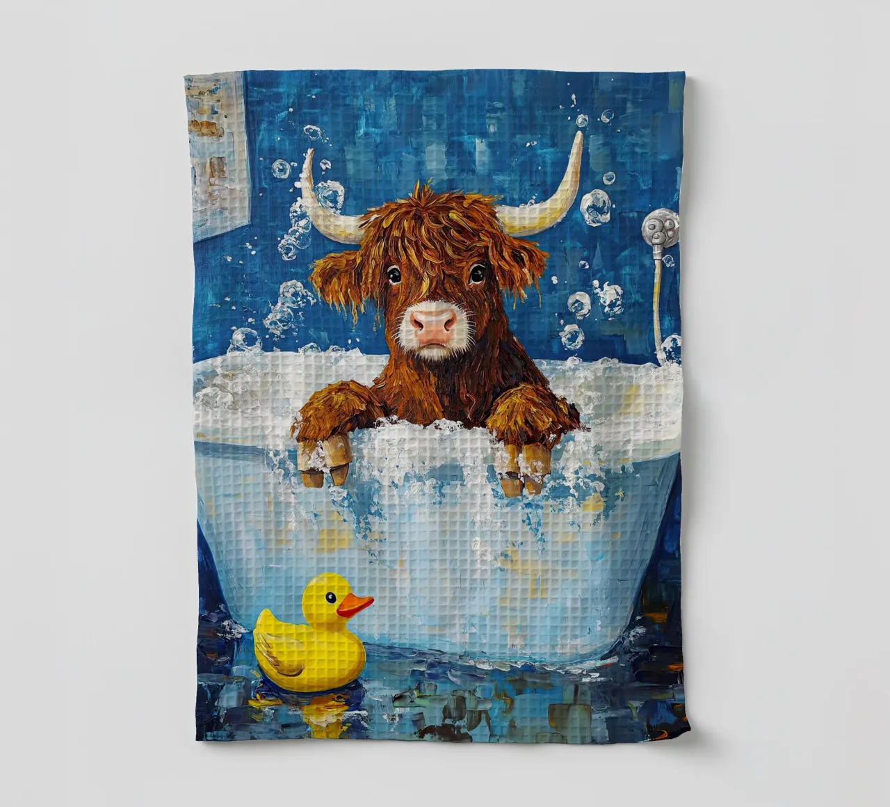 Mucca Highland nella vasca da bagno canovaccio da cucina da Nikis Art Studio