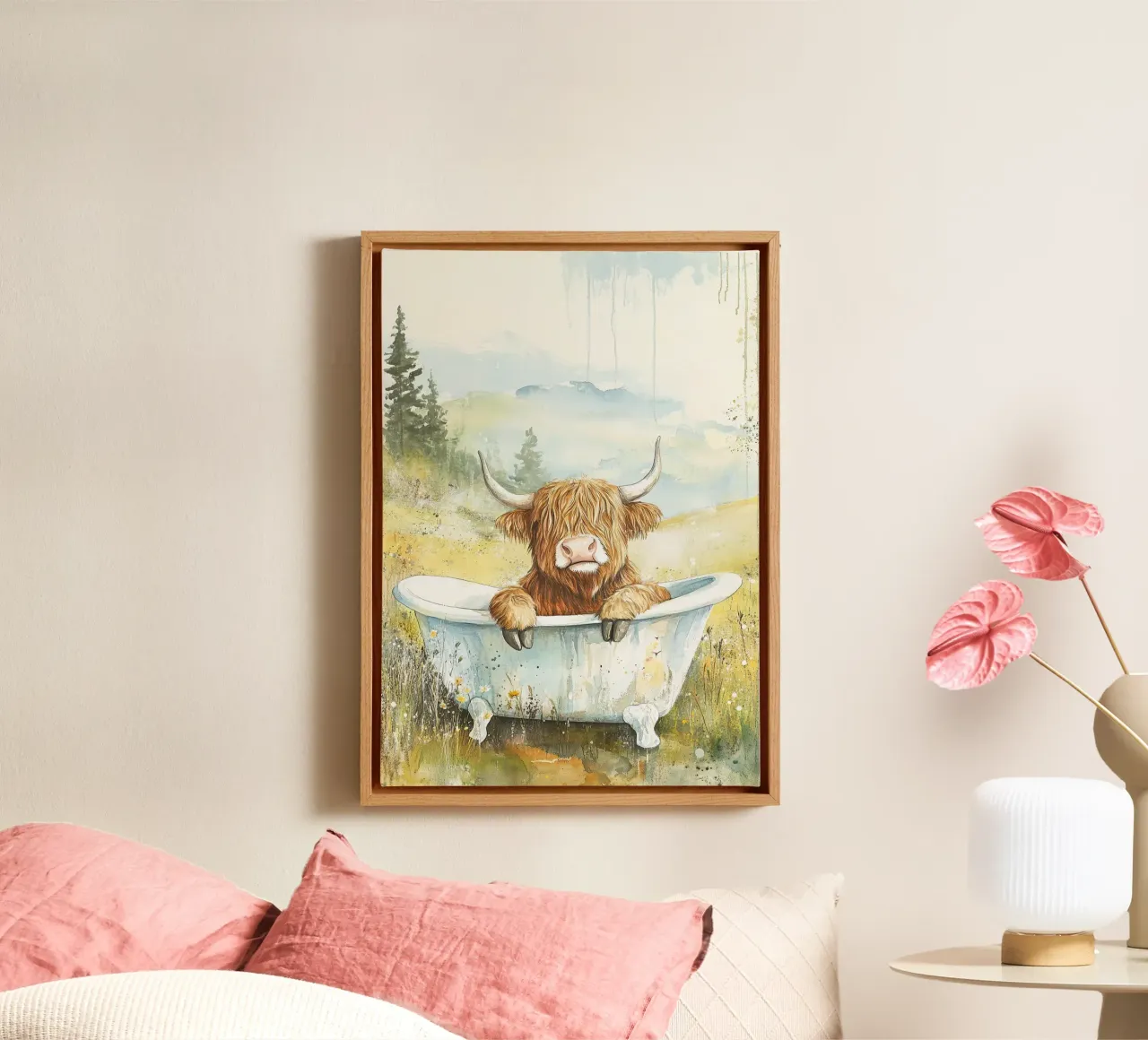 Mucca delle Highlands tela con Cornice a cassetta da Nikis Art Studio