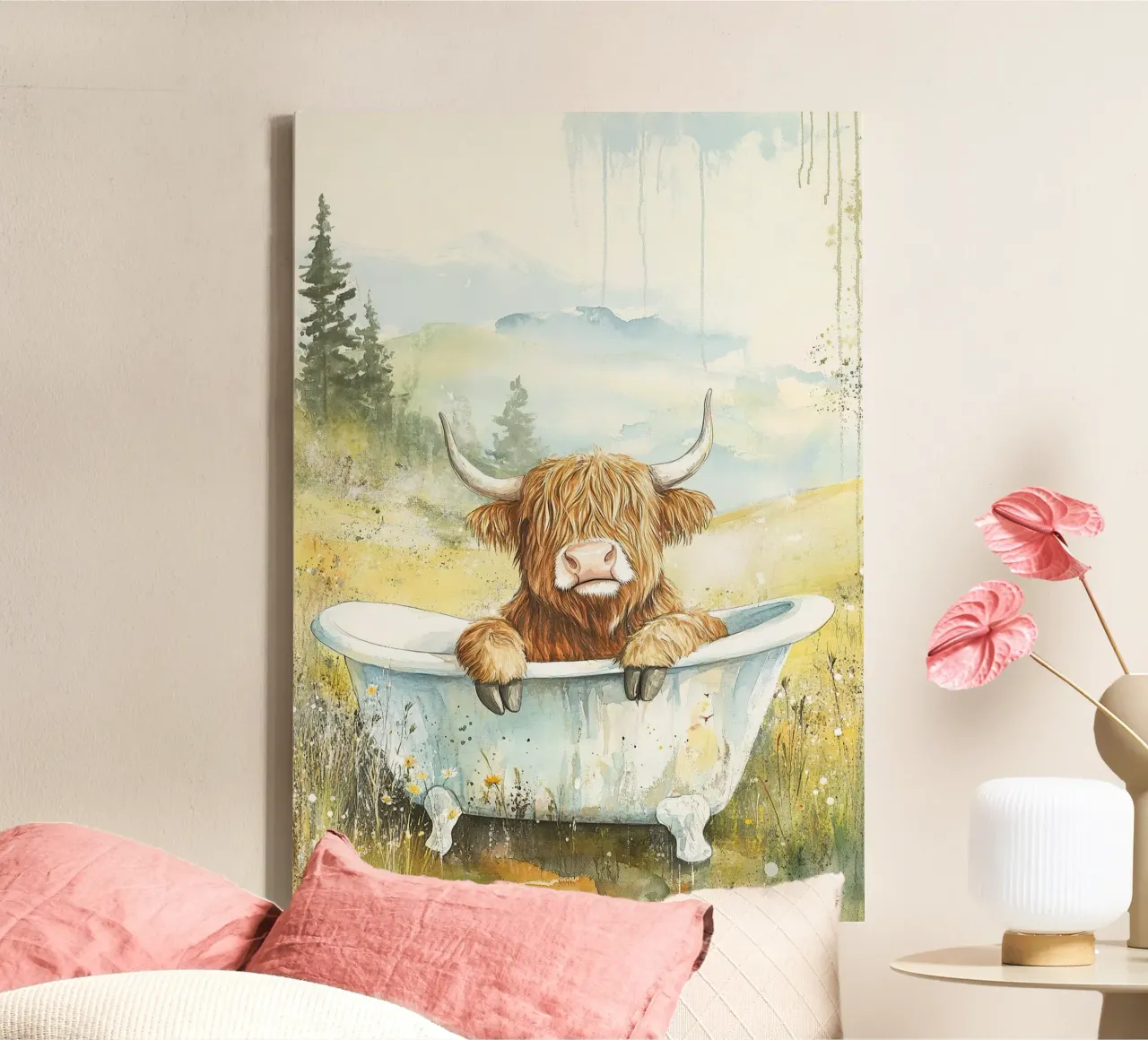 Mucca delle Highlands tela con Cornice a cassetta da Nikis Art Studio