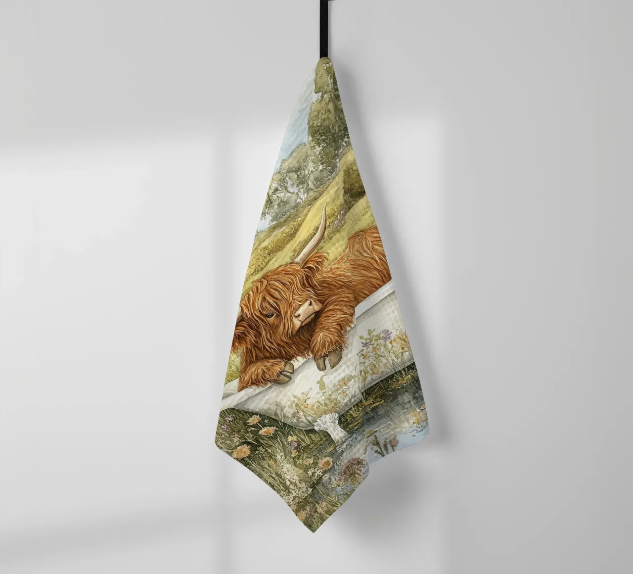 Mucca Highland nella vasca da bagno canovaccio da cucina da Nikis Art Studio