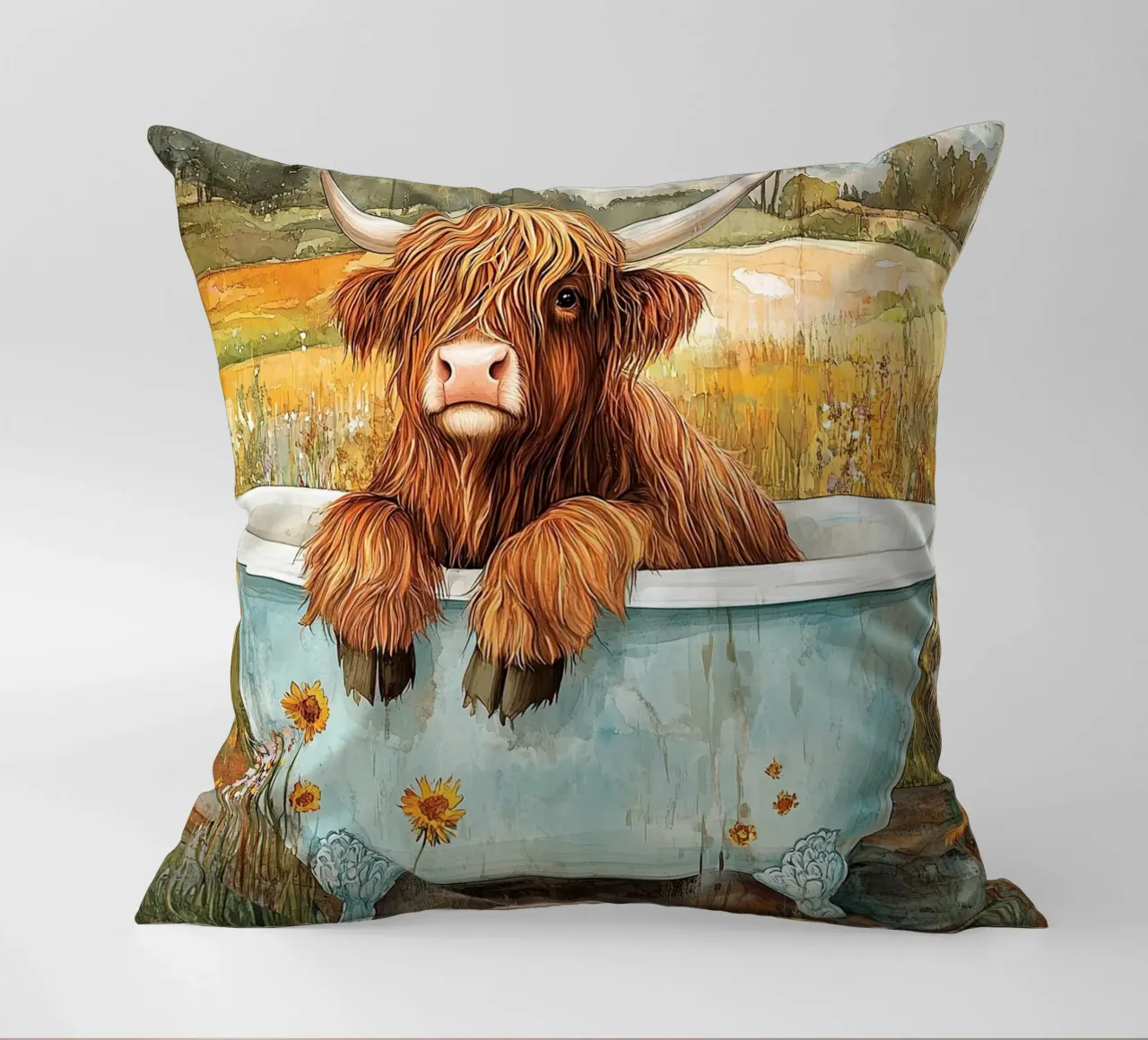 Mucca delle Highlands cuscino da Nikis Art Studio
