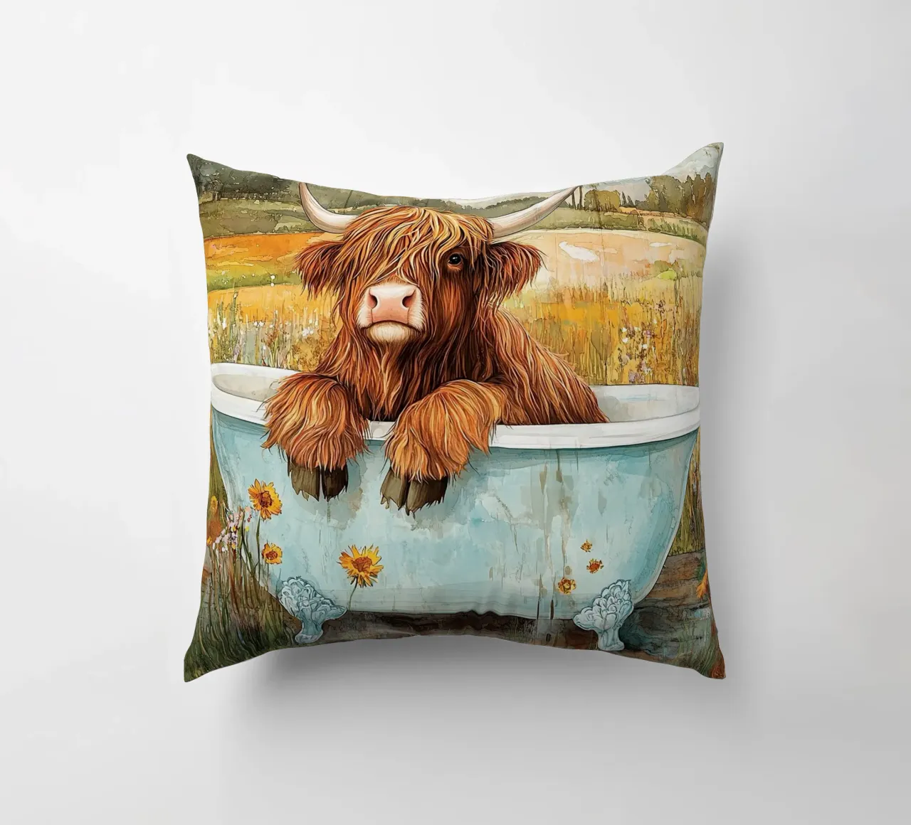 Mucca delle Highlands cuscino da Nikis Art Studio