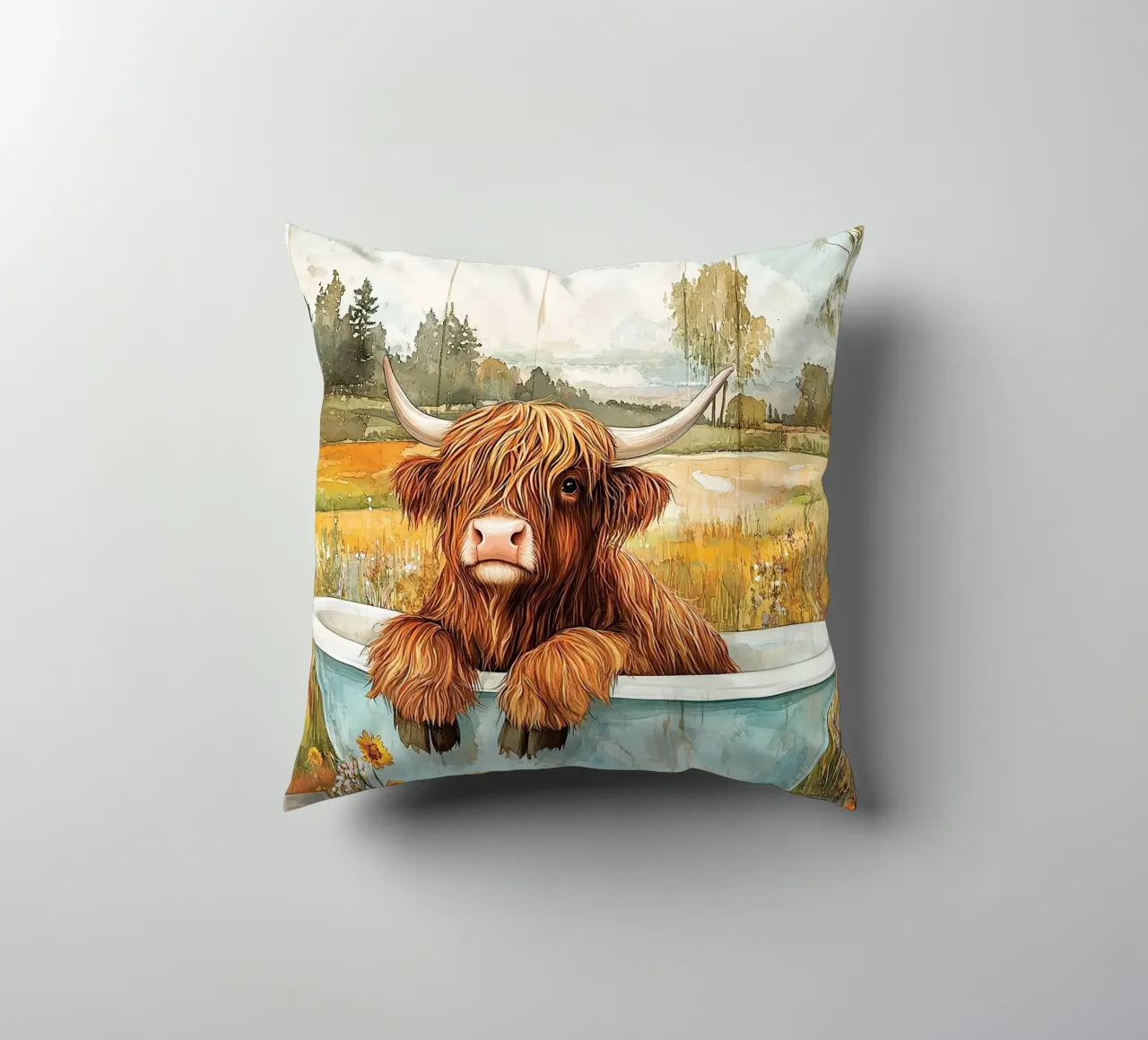 Mucca delle Highlands cuscino da Nikis Art Studio