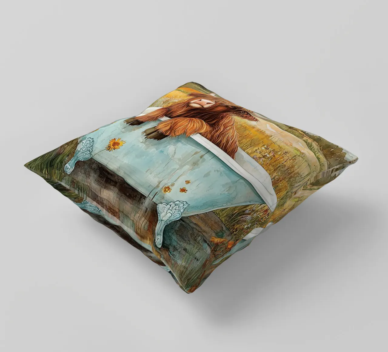 Mucca delle Highlands cuscino da Nikis Art Studio