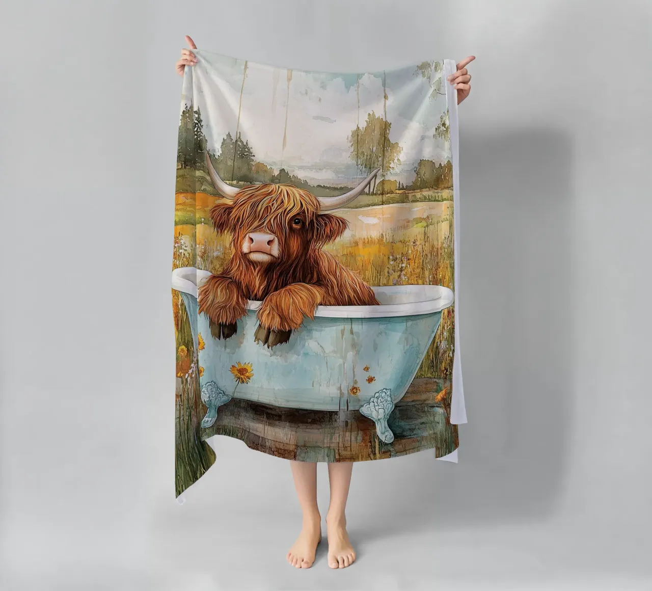 Mucca delle Highlands telo mare da Nikis Art Studio