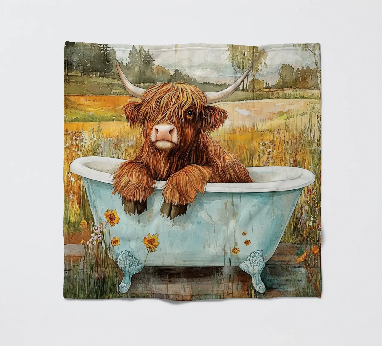 Mucca delle Highlands coperta in pile da Nikis Art Studio