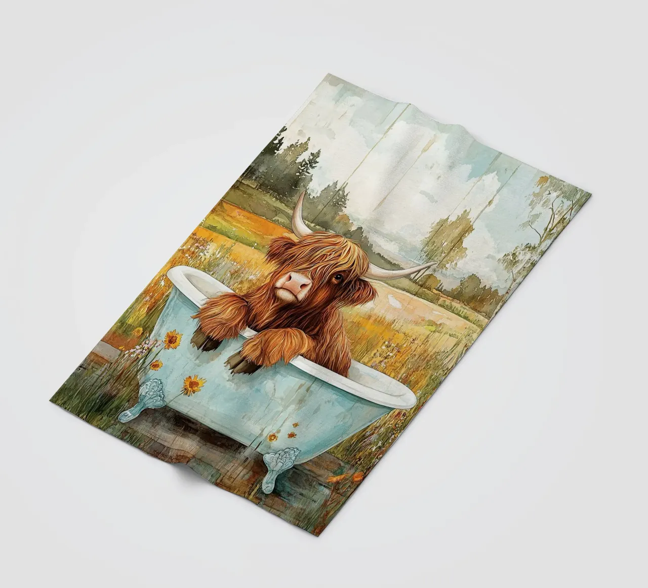 Mucca delle Highlands coperta in pile da Nikis Art Studio