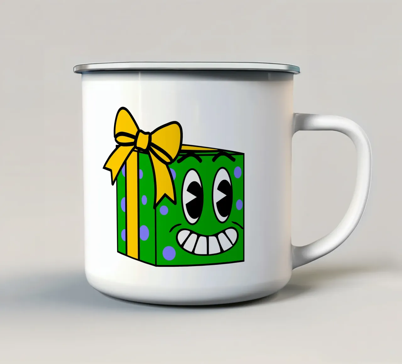 Divertente scatola regalo con cartone animato retrò tazza in smalto da sillyindustries