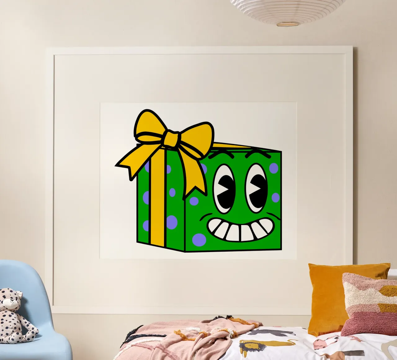 Divertente scatola regalo con cartone animato retrò poster con telaio in legno da sillyindustries