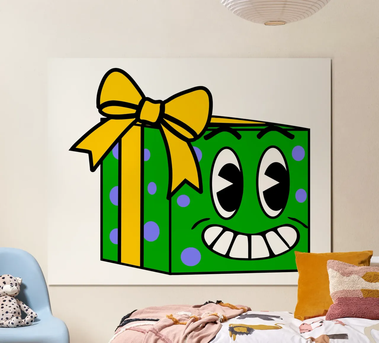Divertente scatola regalo con cartone animato retrò poster con telaio in legno da sillyindustries