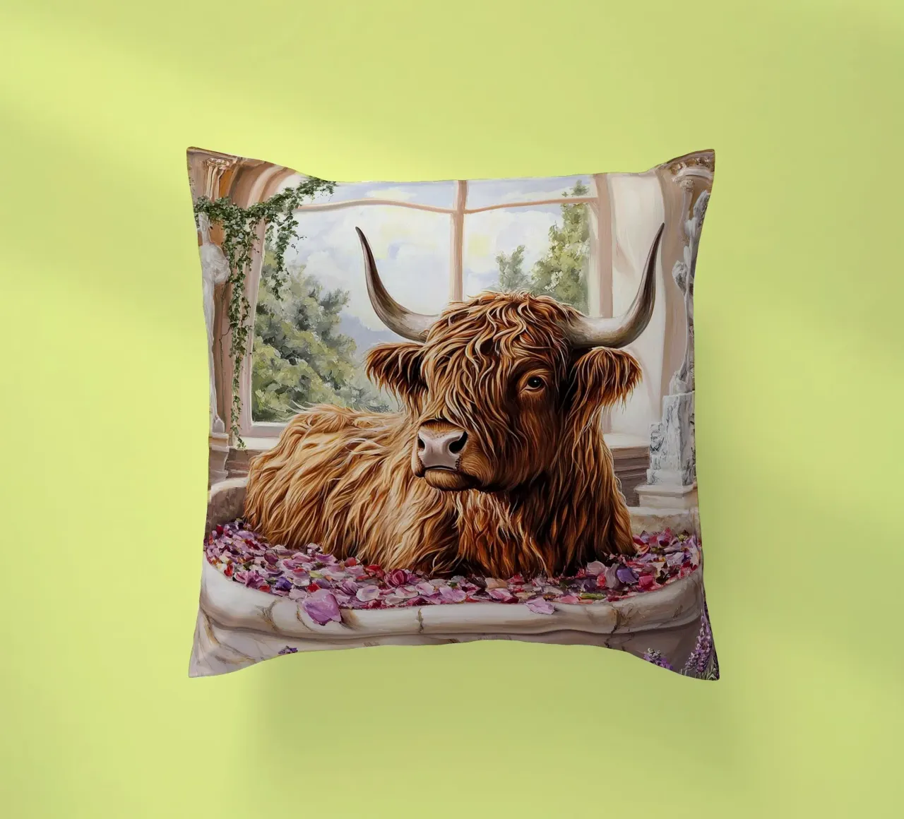 Mucca Highland nella vasca da bagno cuscino da Nikis Art Studio