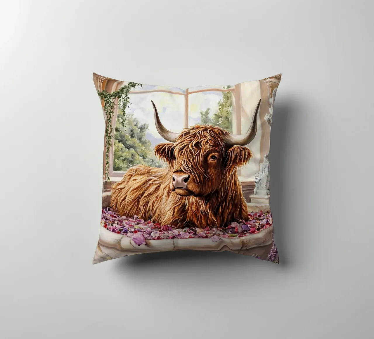 Mucca Highland nella vasca da bagno cuscino da Nikis Art Studio