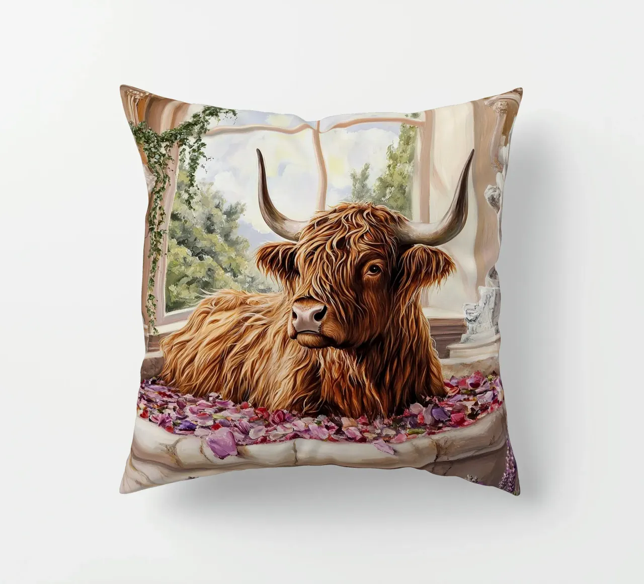 Mucca Highland nella vasca da bagno cuscino da Nikis Art Studio