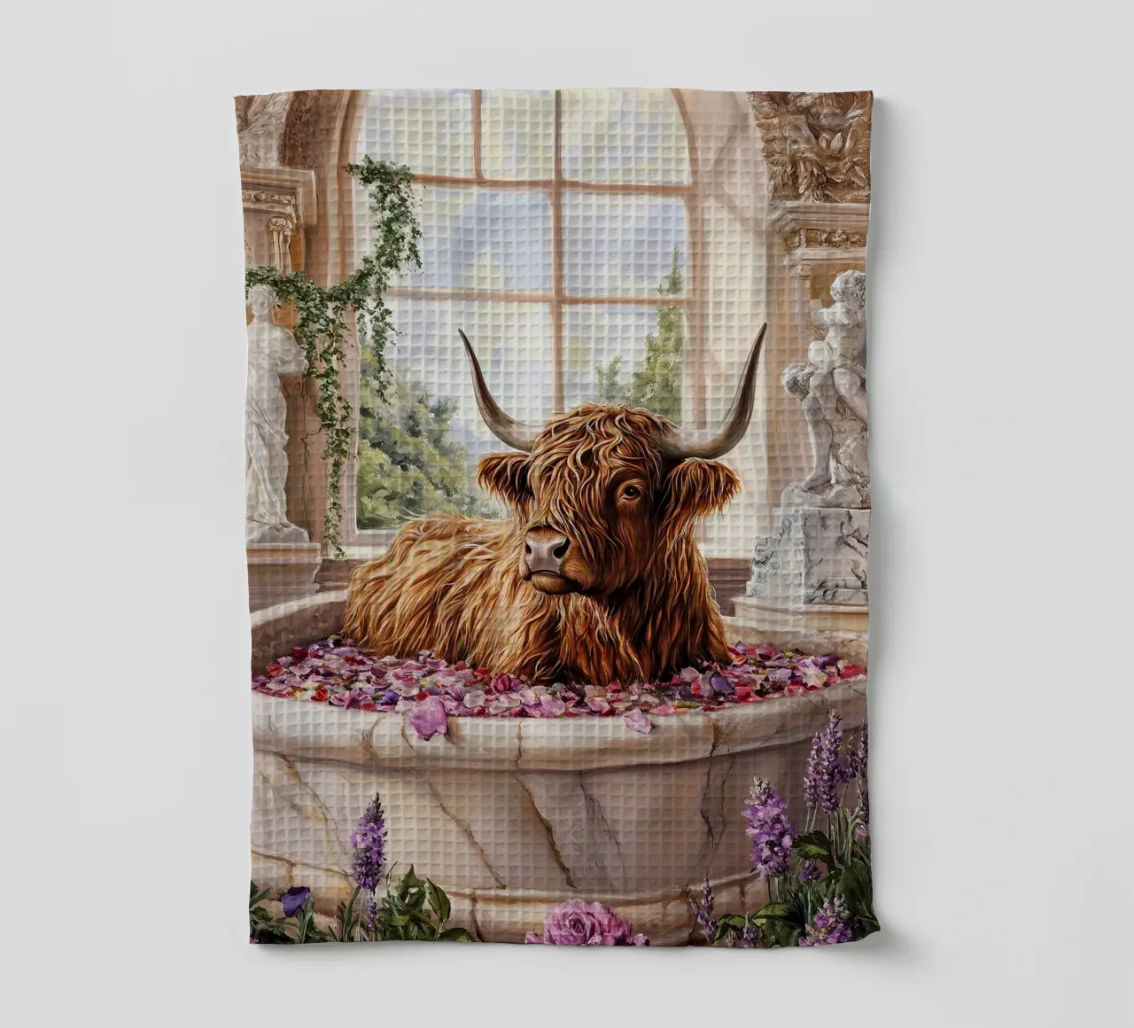 Mucca Highland nella vasca da bagno canovaccio da cucina da Nikis Art Studio