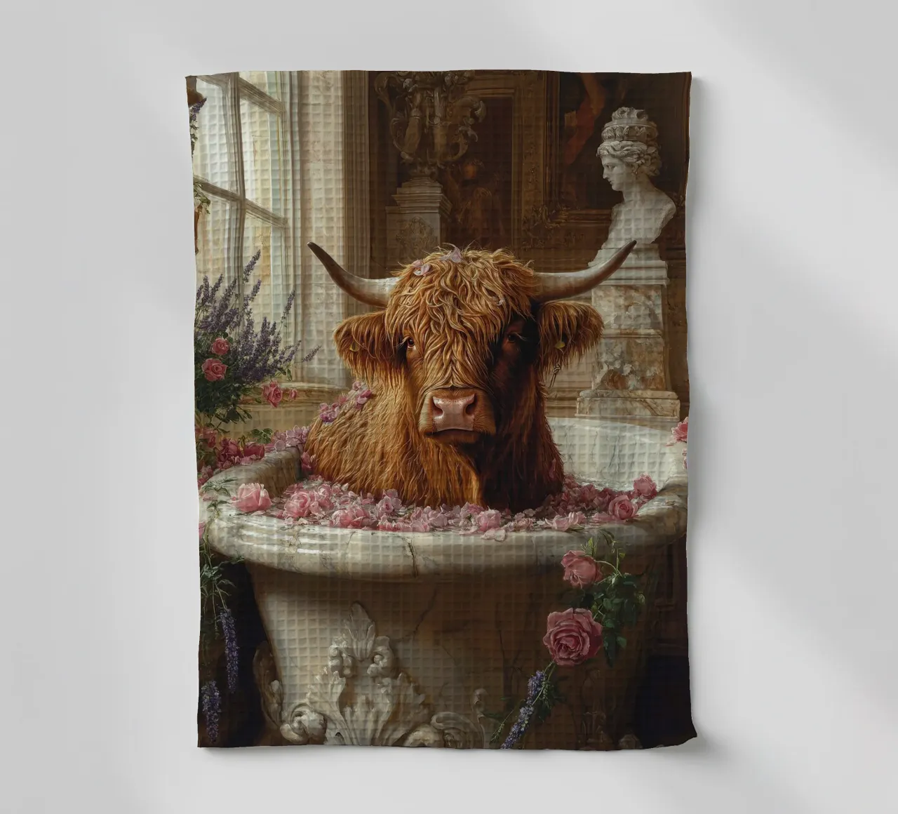 Mucca Highland nella vasca da bagno canovaccio da cucina da Nikis Art Studio
