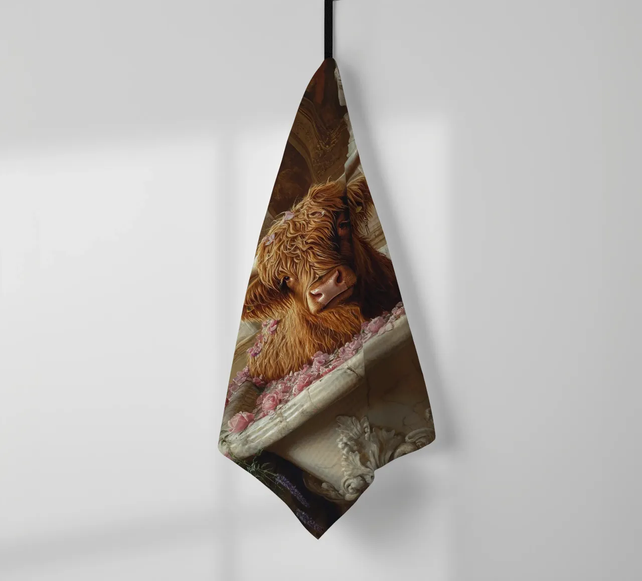 Mucca Highland nella vasca da bagno canovaccio da cucina da Nikis Art Studio