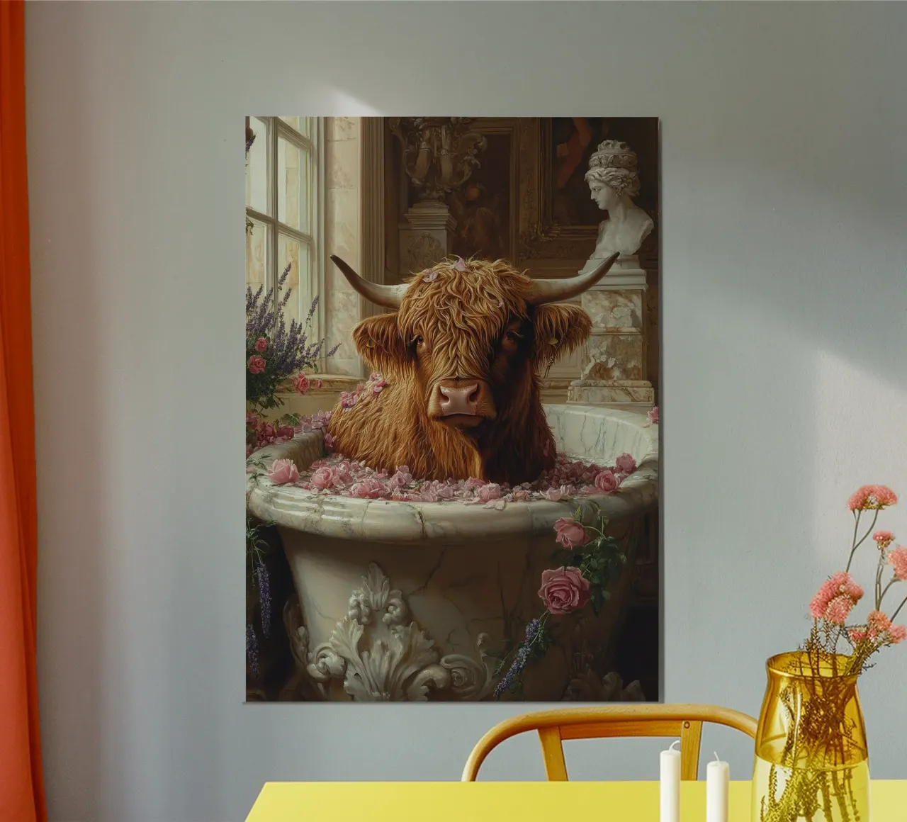 Mucca Highland nella vasca da bagno carta hahnemühle da Nikis Art Studio