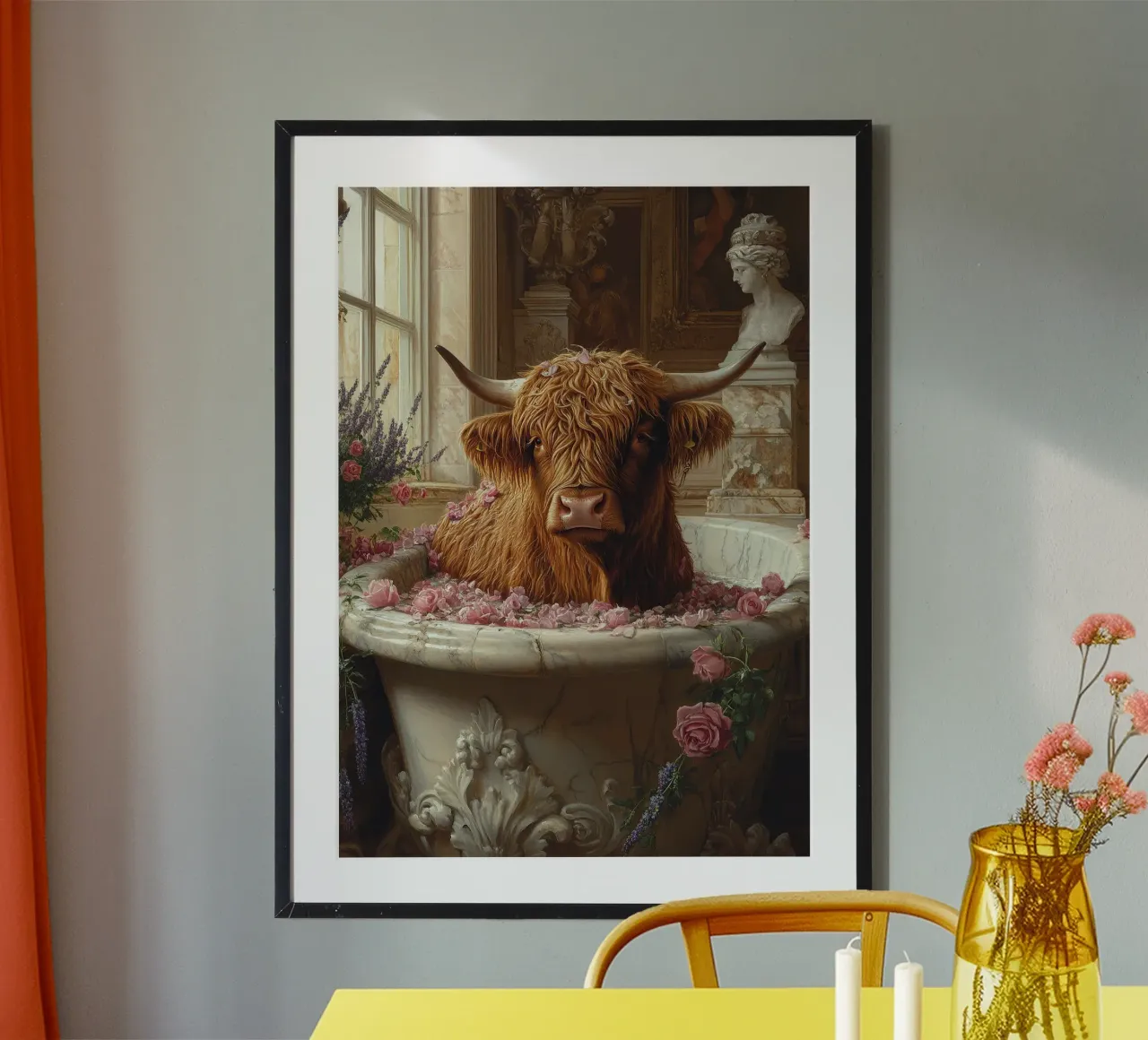 Mucca Highland nella vasca da bagno carta hahnemühle da Nikis Art Studio