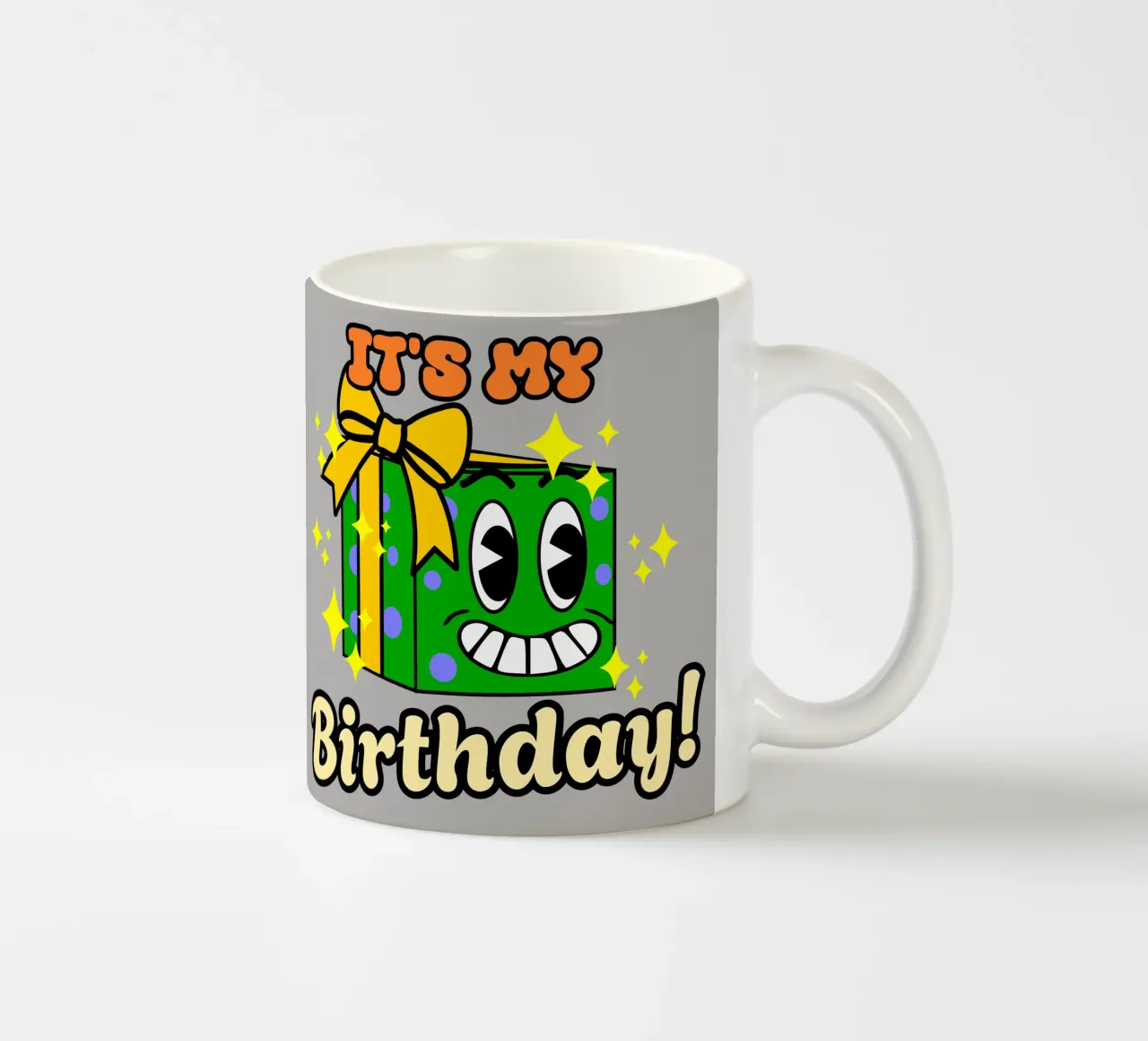 Funny It's My Birthday Retro Style Gift Box Cartoon ceramic mug by sillyindustries