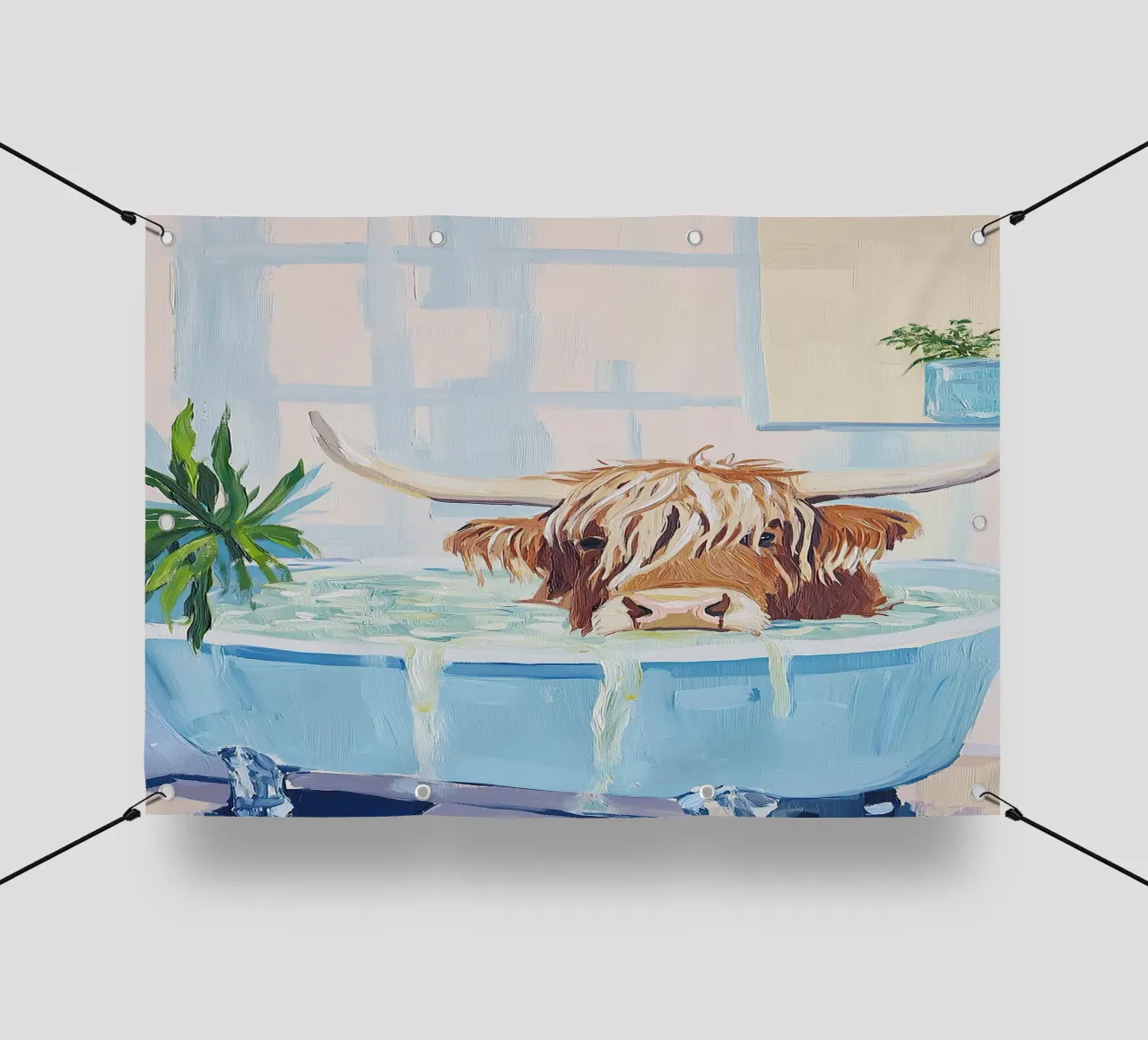 Mucca Highland nella vasca da bagno telo in pvc da Nikis Art Studio