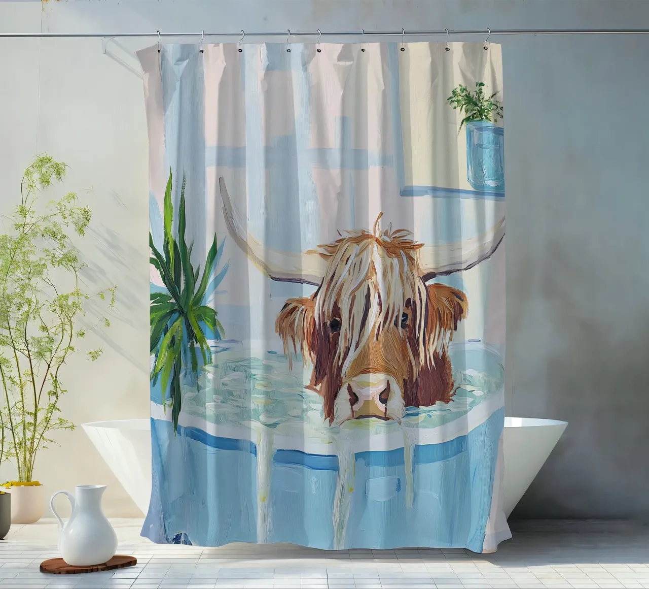 Mucca Highland nella vasca da bagno tenda da doccia da Nikis Art Studio