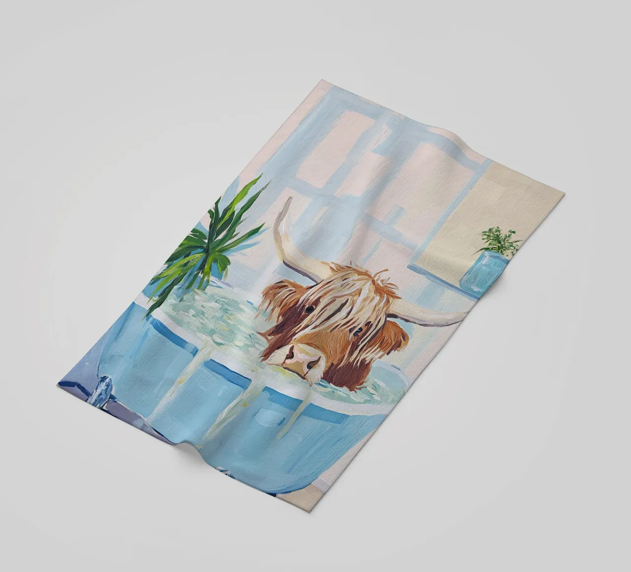 Mucca Highland nella vasca da bagno telo mare da Nikis Art Studio