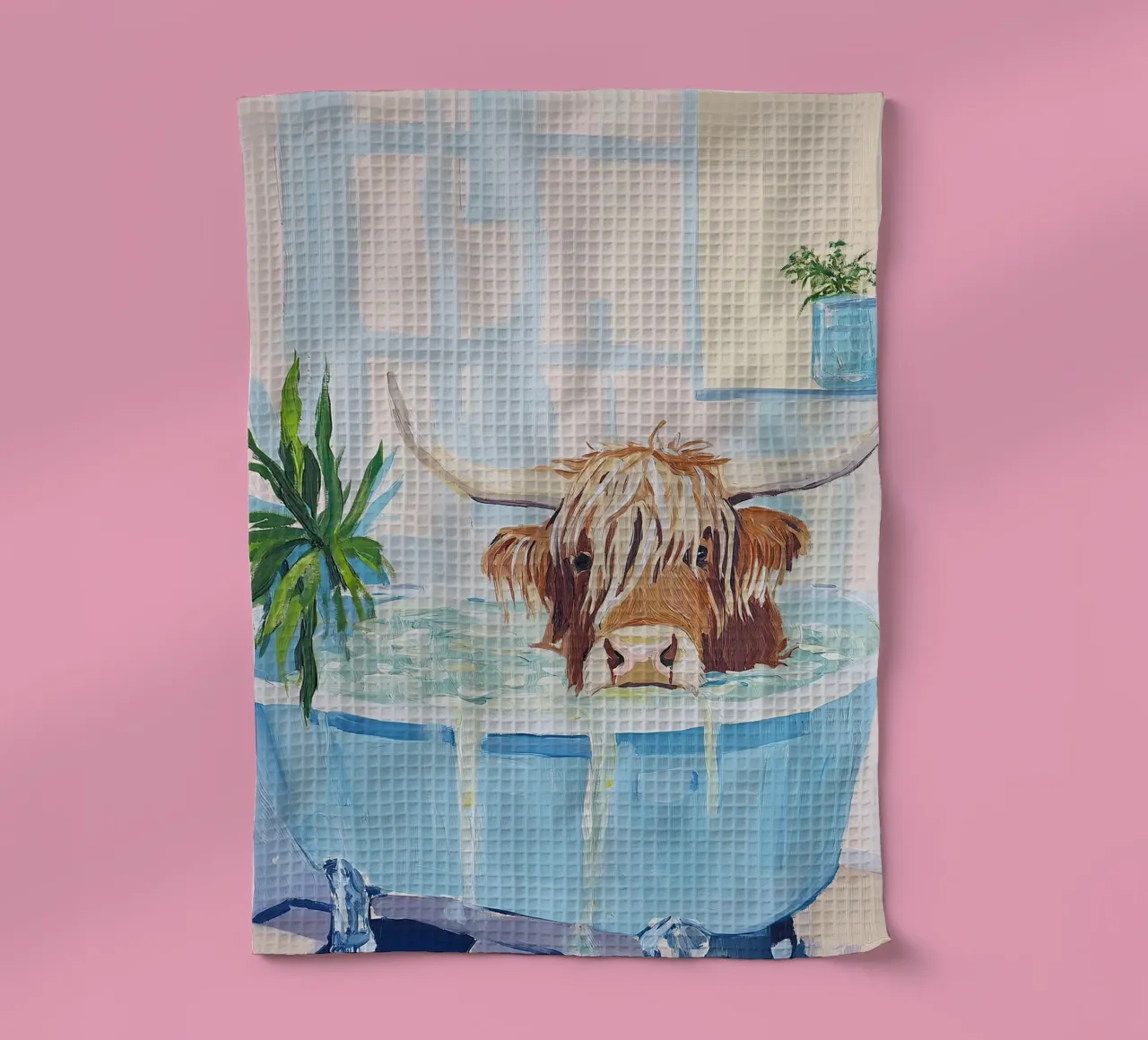 Mucca Highland nella vasca da bagno canovaccio da cucina da Nikis Art Studio