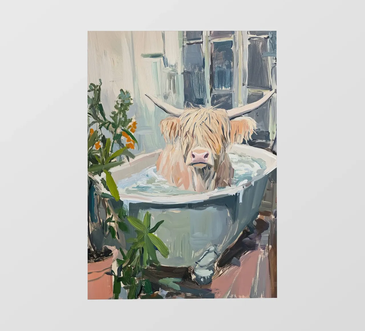 Mucca Highland nella vasca da bagno telo in pvc da Nikis Art Studio