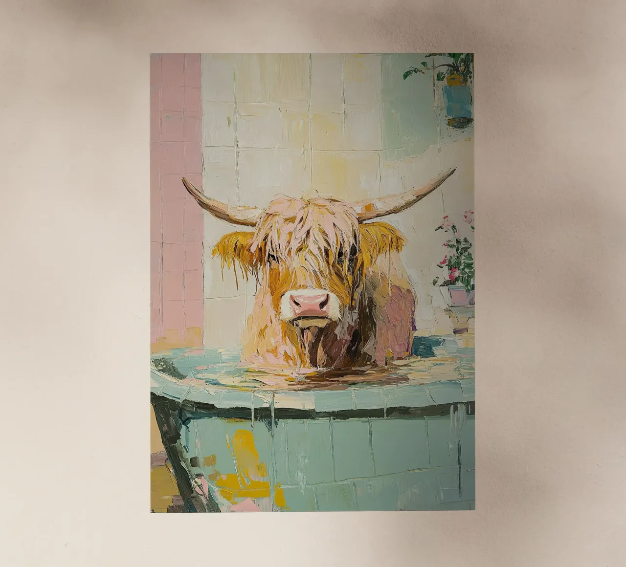 Mucca Highland nella vasca da bagno pellicola backlit da Nikis Art Studio