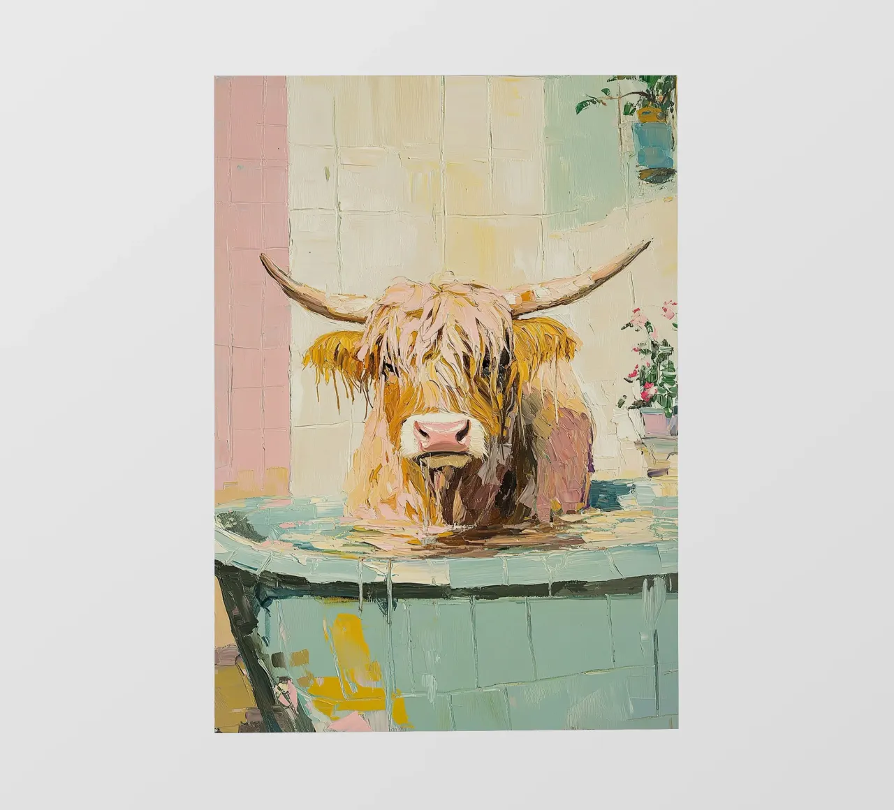 Mucca Highland nella vasca da bagno telo in pvc da Nikis Art Studio