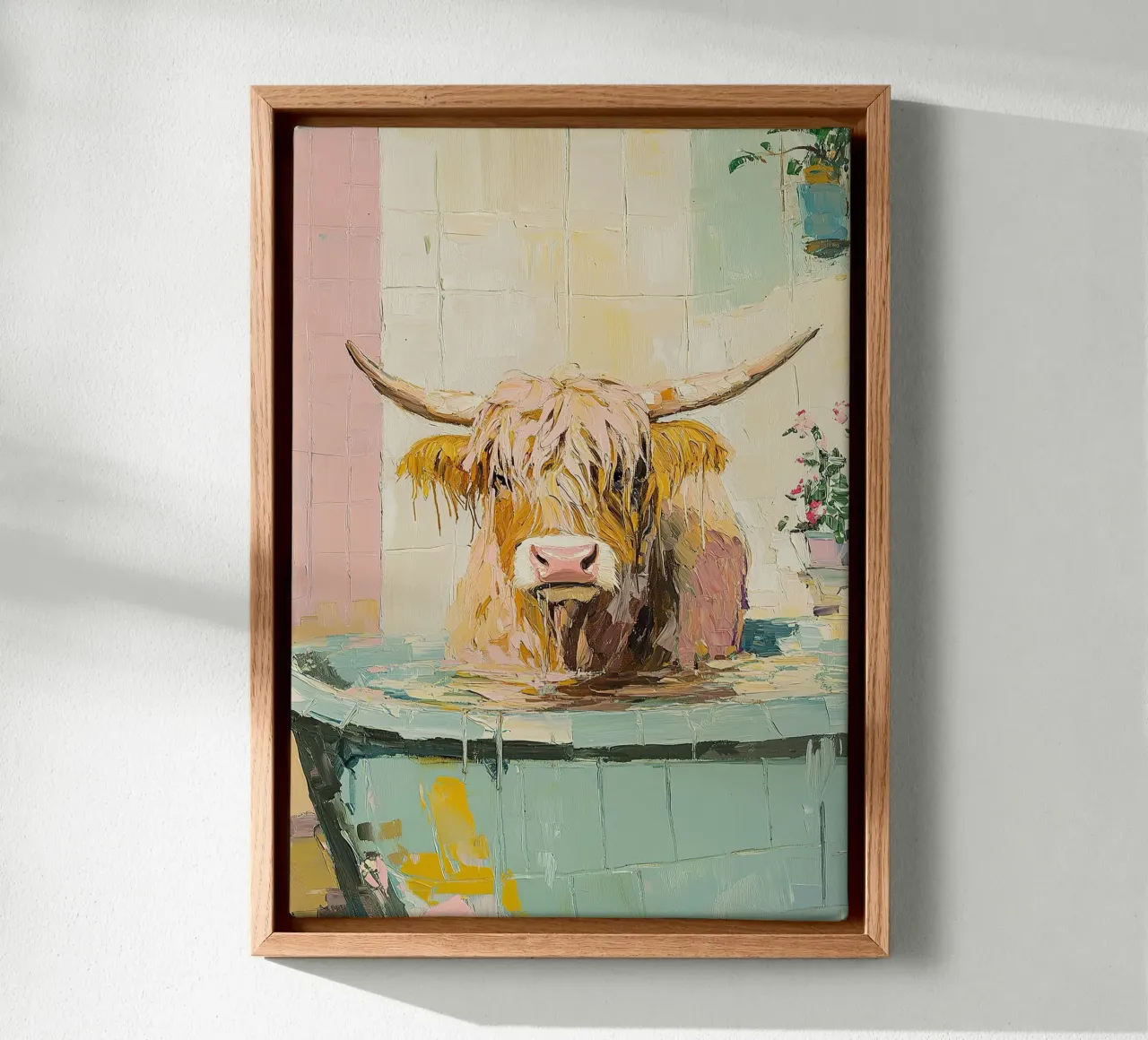 Hooglandse koe in bad canvas met Baklijst van Nikis Art Studio