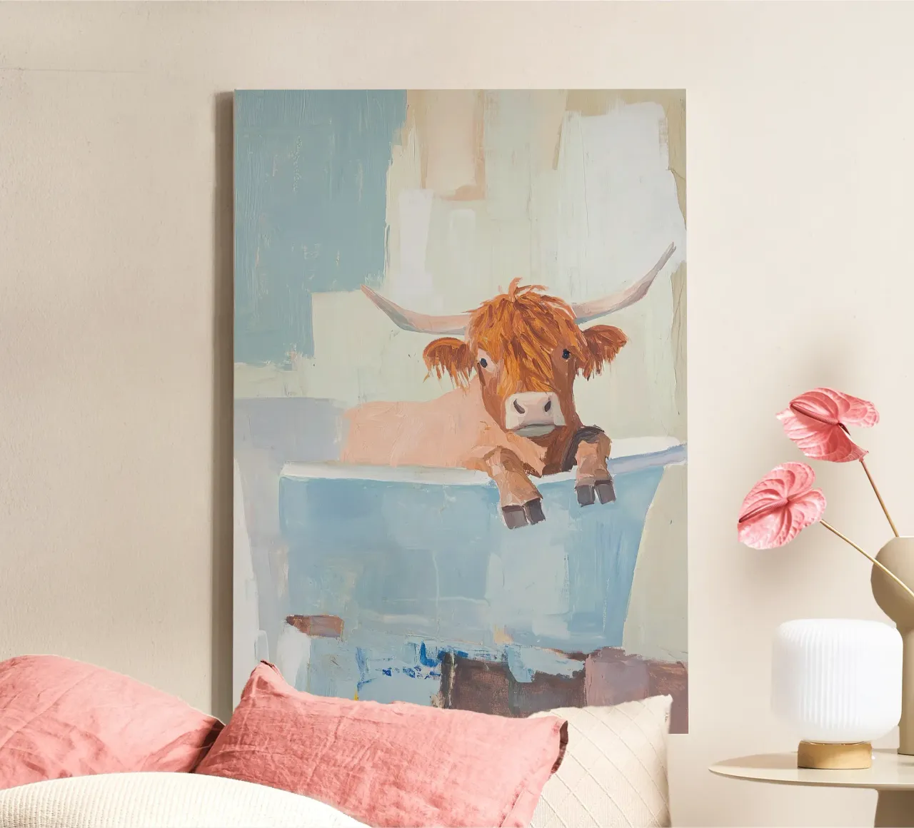 Hooglandse koe in bad canvas met Baklijst van Nikis Art Studio