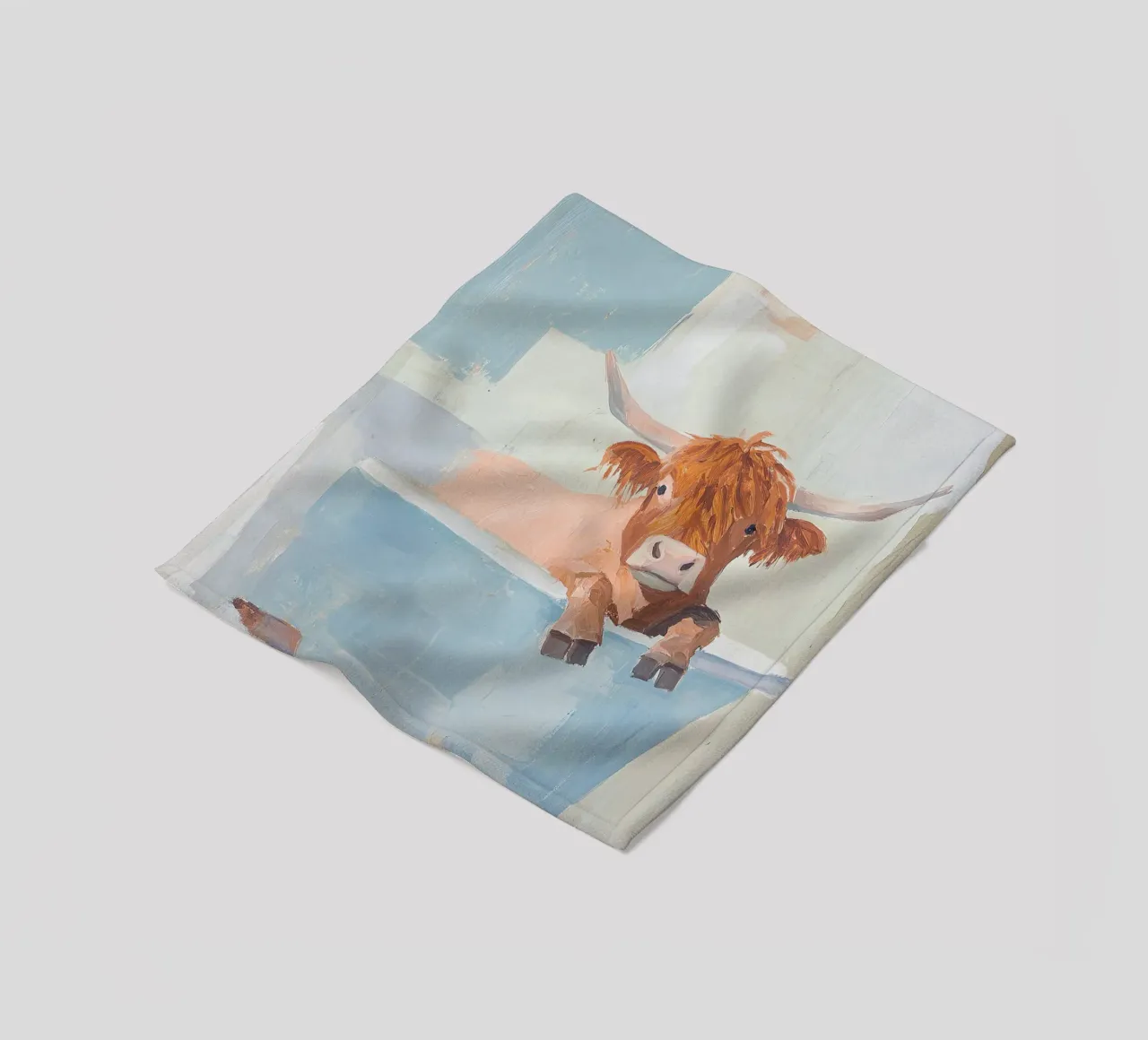 Mucca Highland nella vasca da bagno coperta in pile da Nikis Art Studio