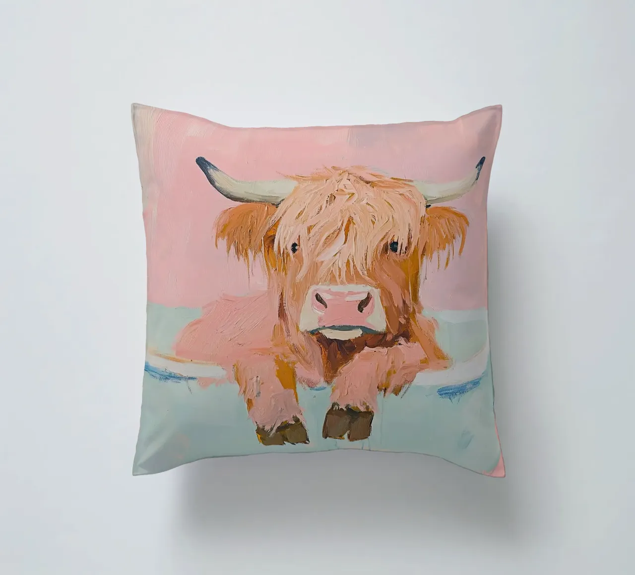 Mucca Highland nella vasca da bagno cuscino da Nikis Art Studio