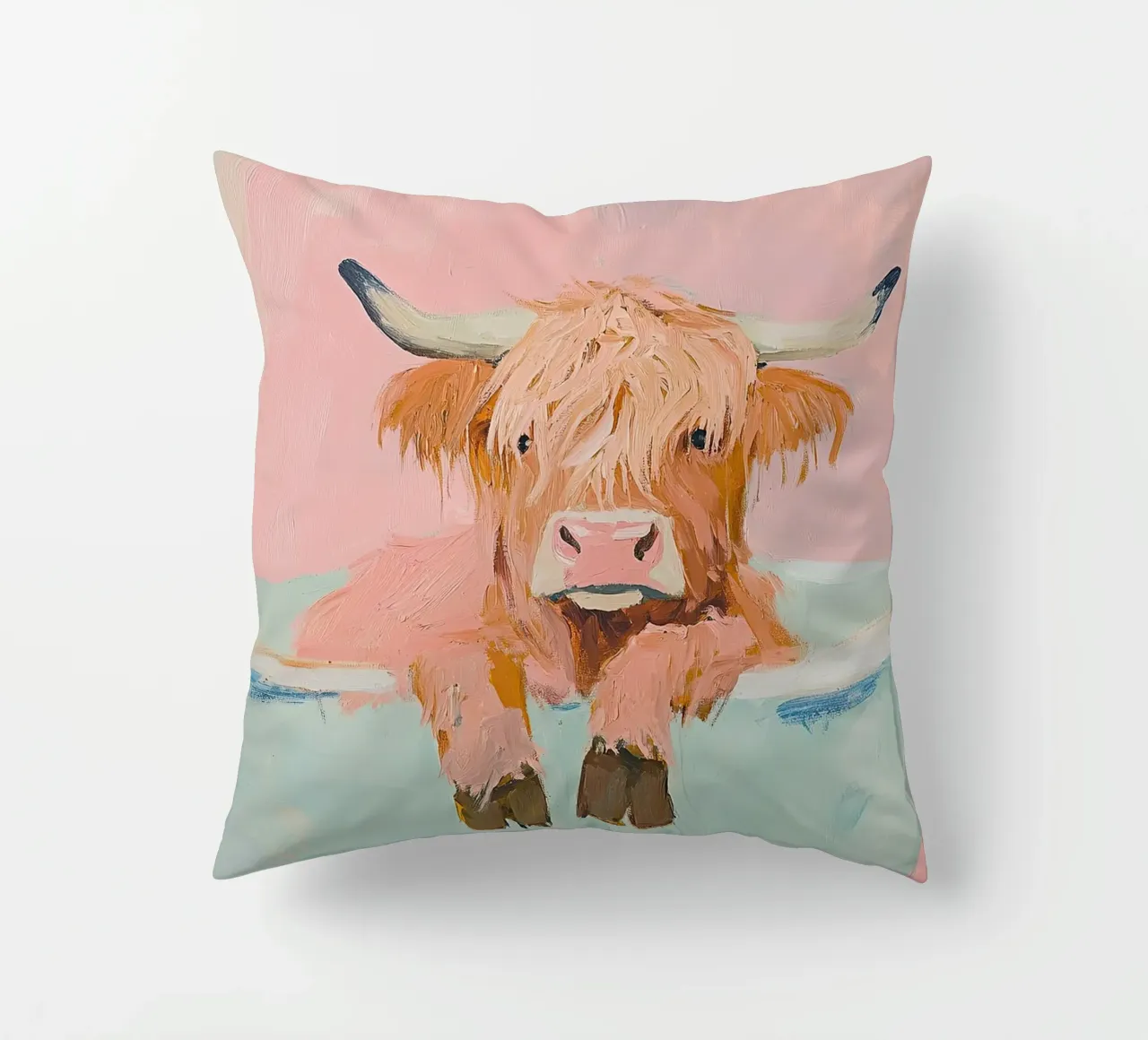 Mucca Highland nella vasca da bagno cuscino da Nikis Art Studio