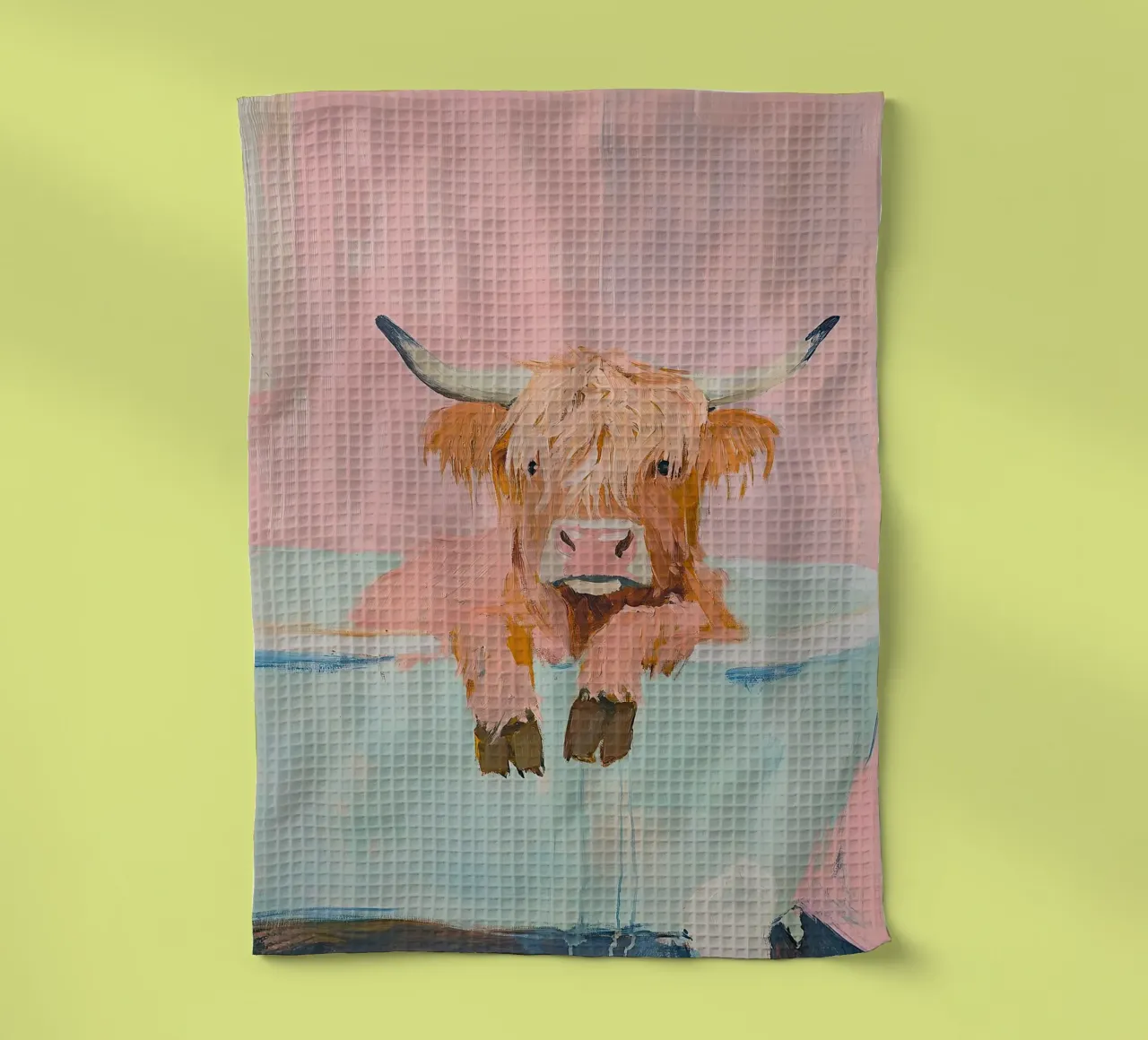 Mucca Highland nella vasca da bagno canovaccio da cucina da Nikis Art Studio